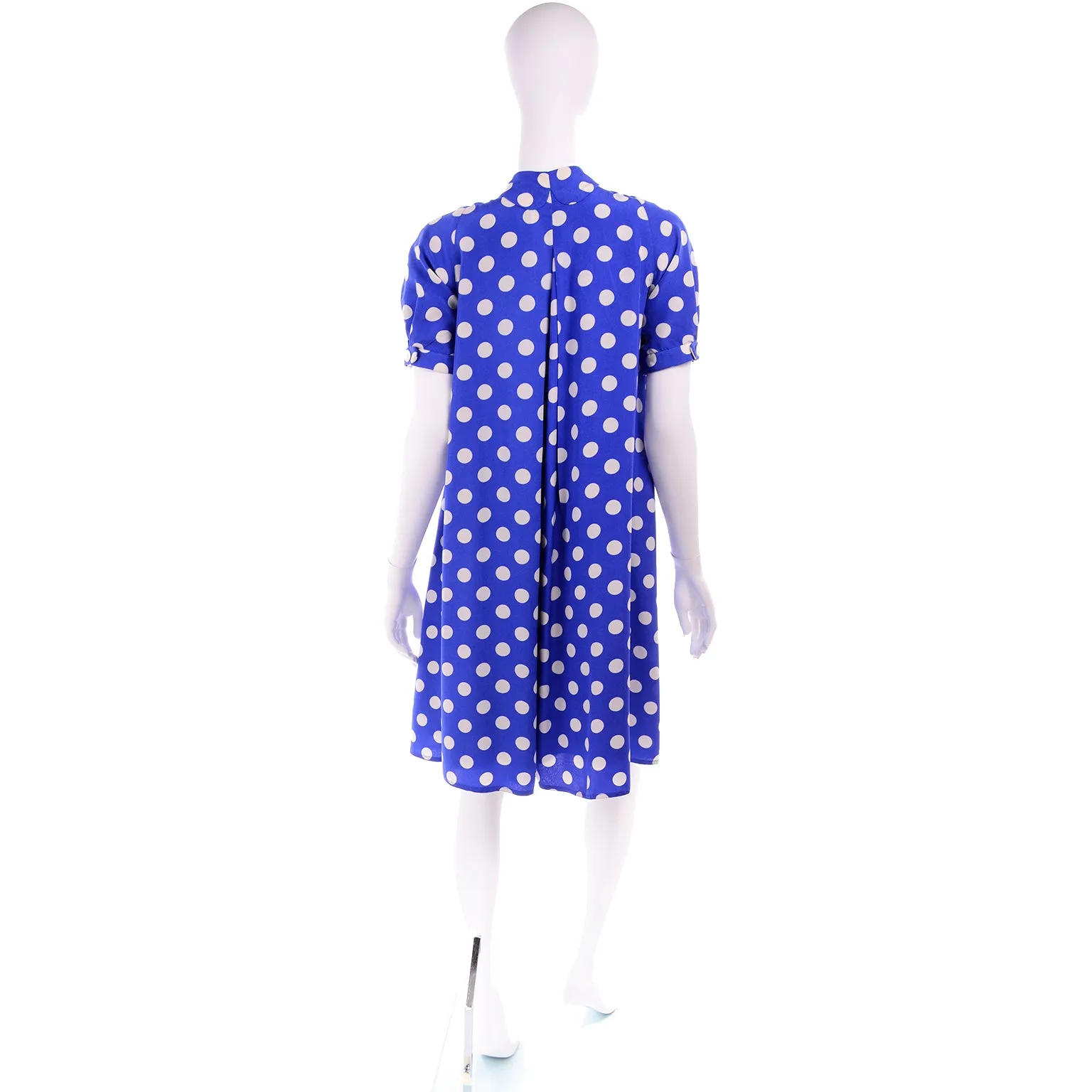 Geoffrey Beene Vintage Silk Blue & White Polka Dot Dress