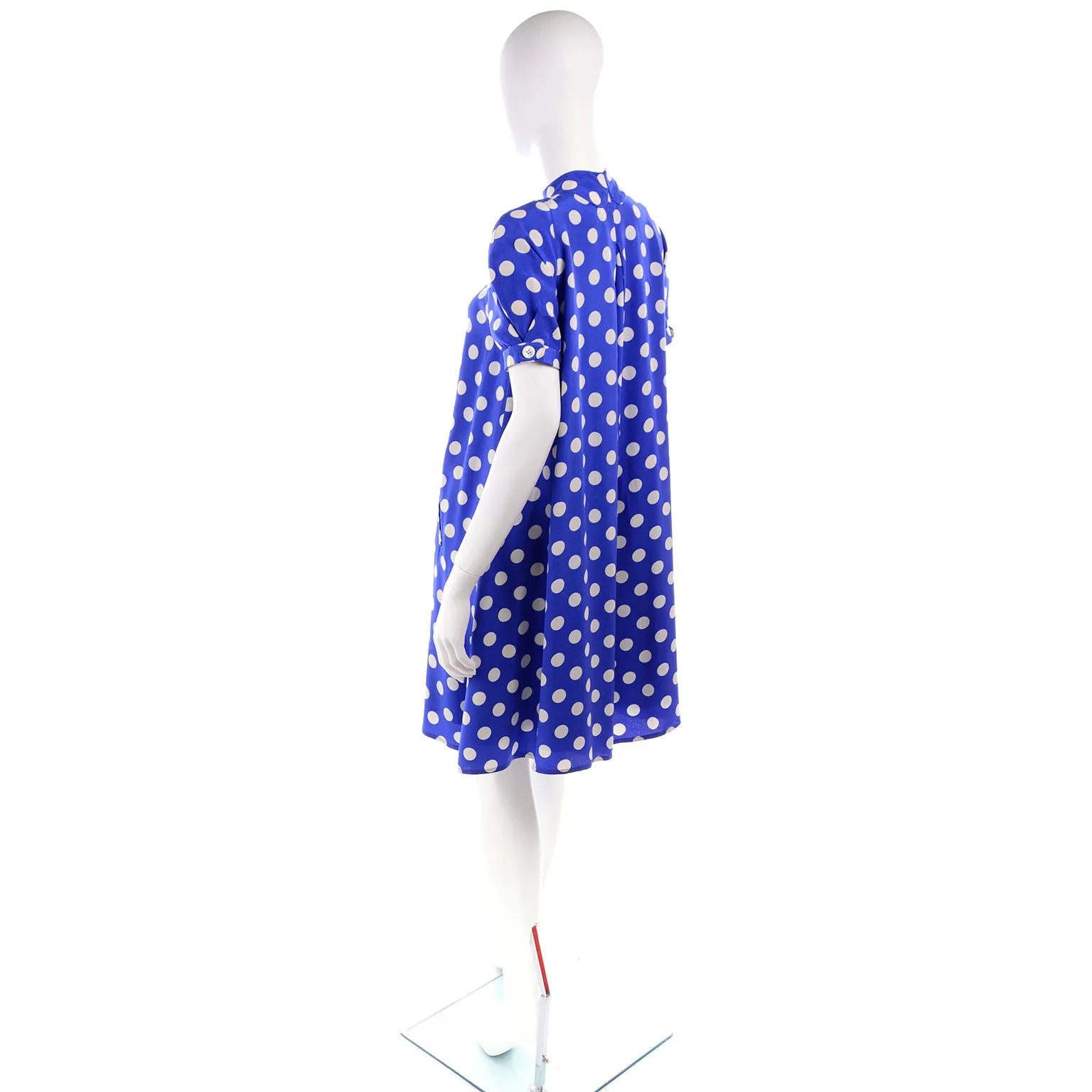 Geoffrey Beene Vintage Silk Blue & White Polka Dot Dress