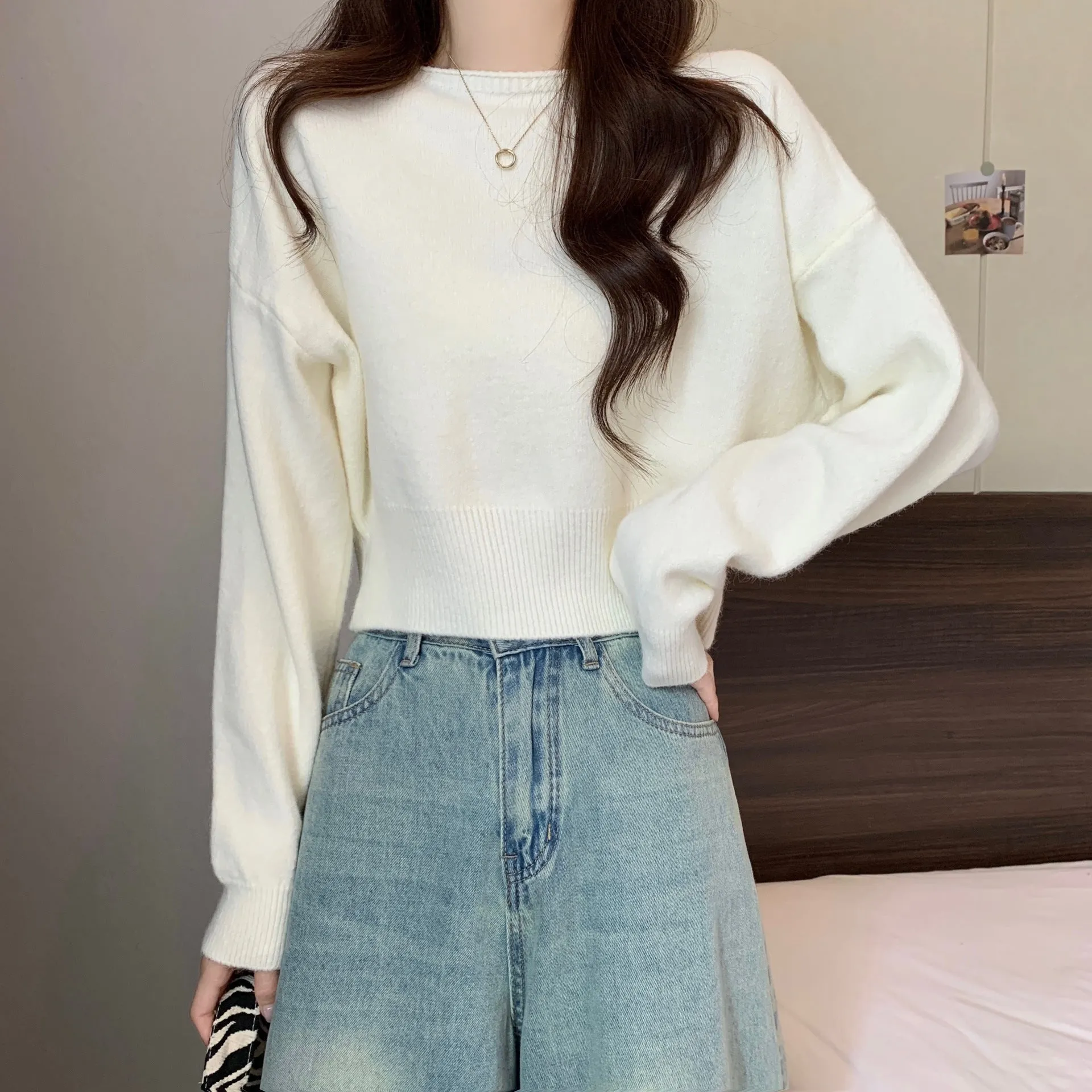 Girlary-shop going out outfits 2024 Spring and Autumn Inner Sweater Small Short Top Trendy Korean Style Light Purple College Style Knitted Bottoming Shirt for Women