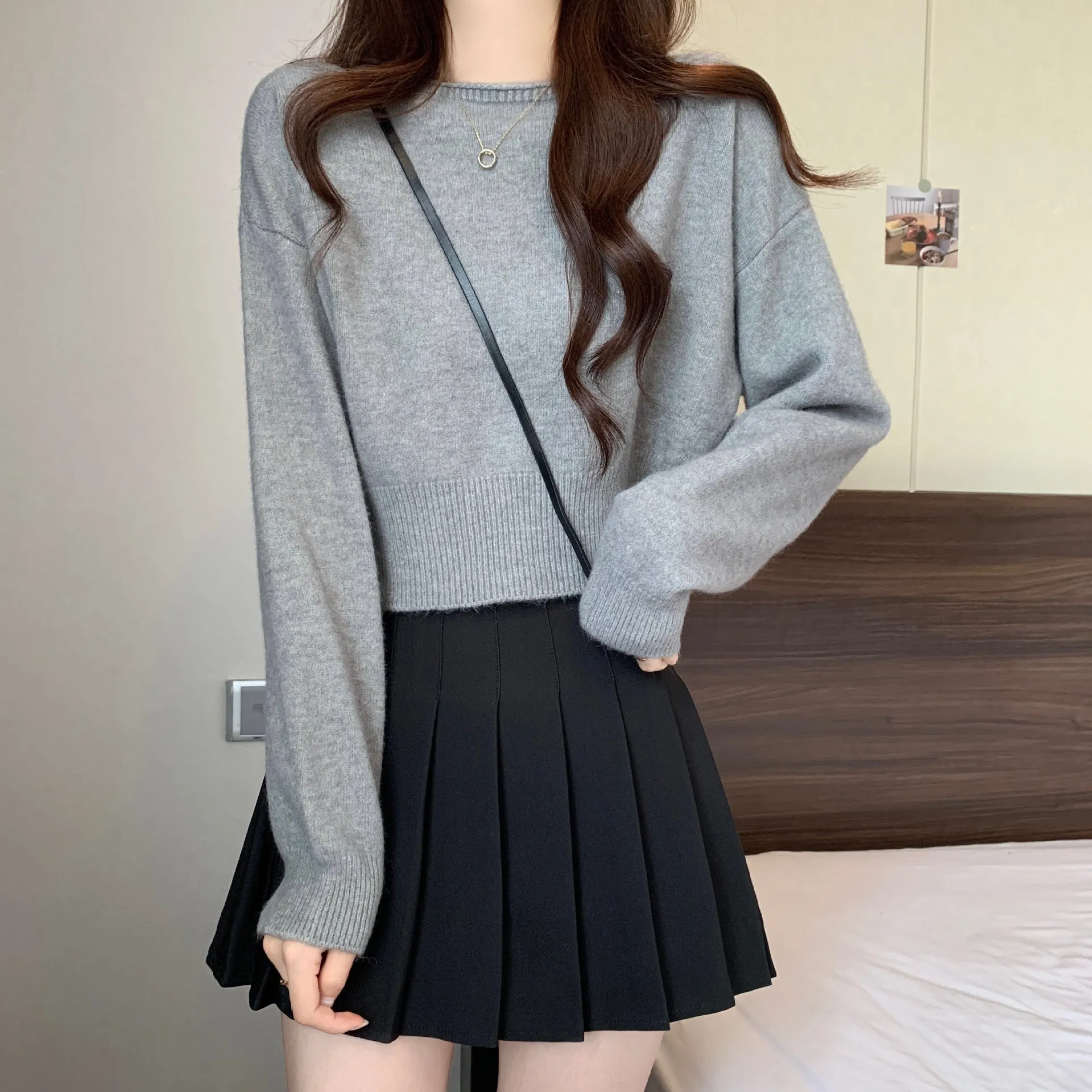 Girlary-shop going out outfits 2024 Spring and Autumn Inner Sweater Small Short Top Trendy Korean Style Light Purple College Style Knitted Bottoming Shirt for Women