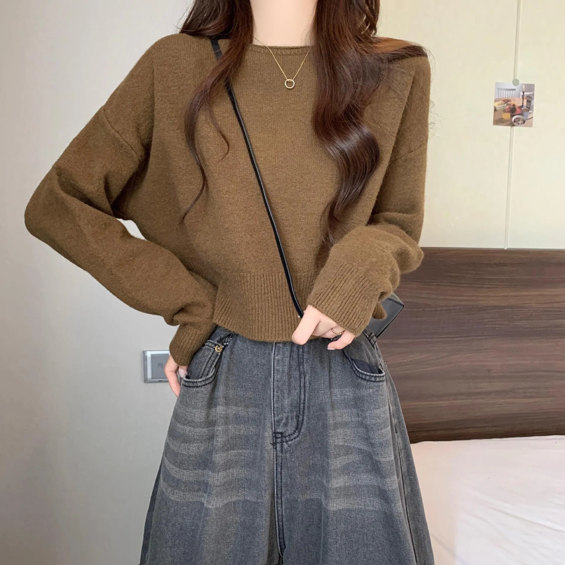 Girlary-shop going out outfits 2024 Spring and Autumn Inner Sweater Small Short Top Trendy Korean Style Light Purple College Style Knitted Bottoming Shirt for Women