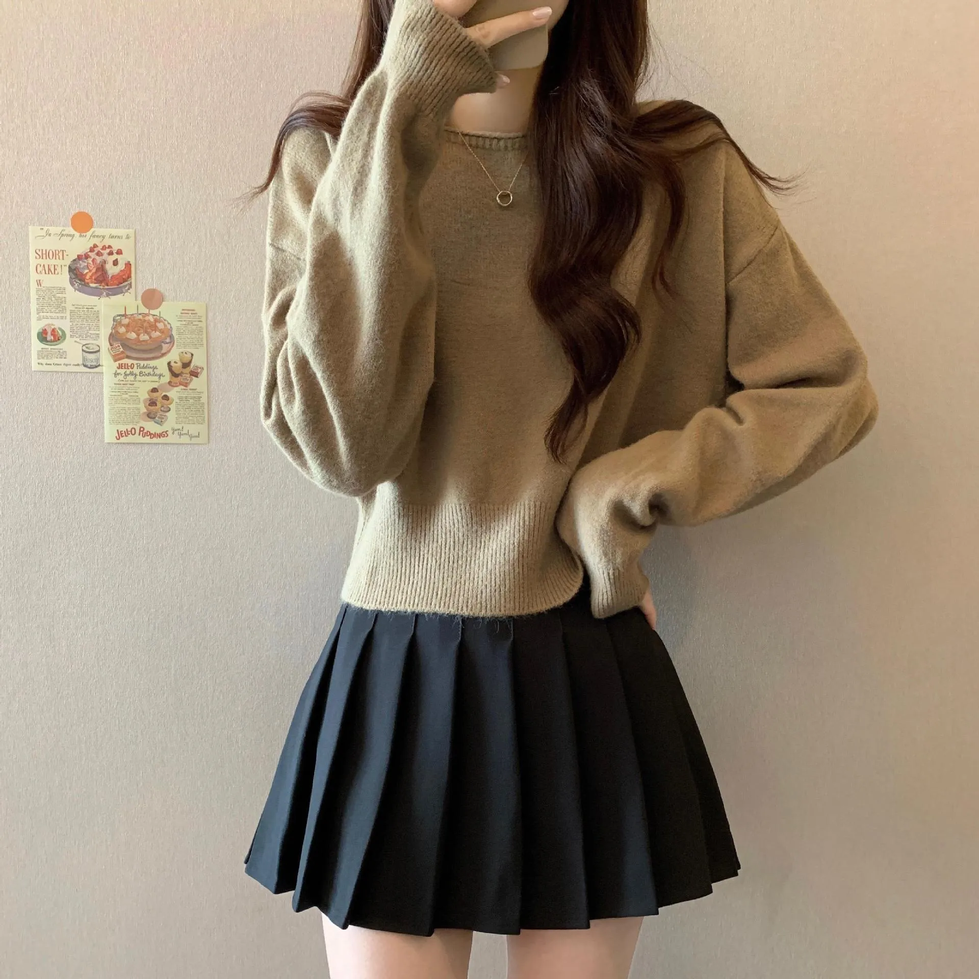 Girlary-shop going out outfits 2024 Spring and Autumn Inner Sweater Small Short Top Trendy Korean Style Light Purple College Style Knitted Bottoming Shirt for Women