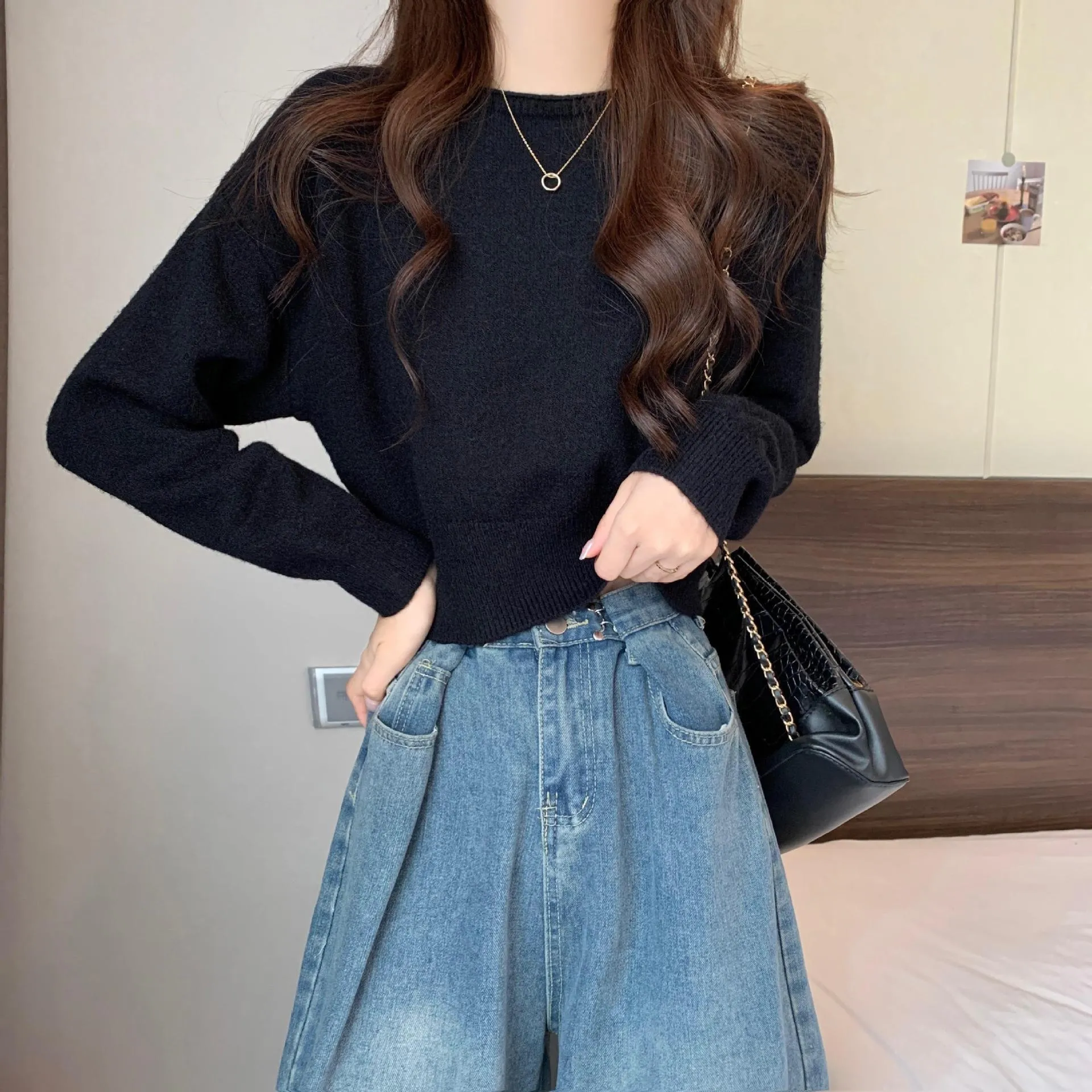 Girlary-shop going out outfits 2024 Spring and Autumn Inner Sweater Small Short Top Trendy Korean Style Light Purple College Style Knitted Bottoming Shirt for Women