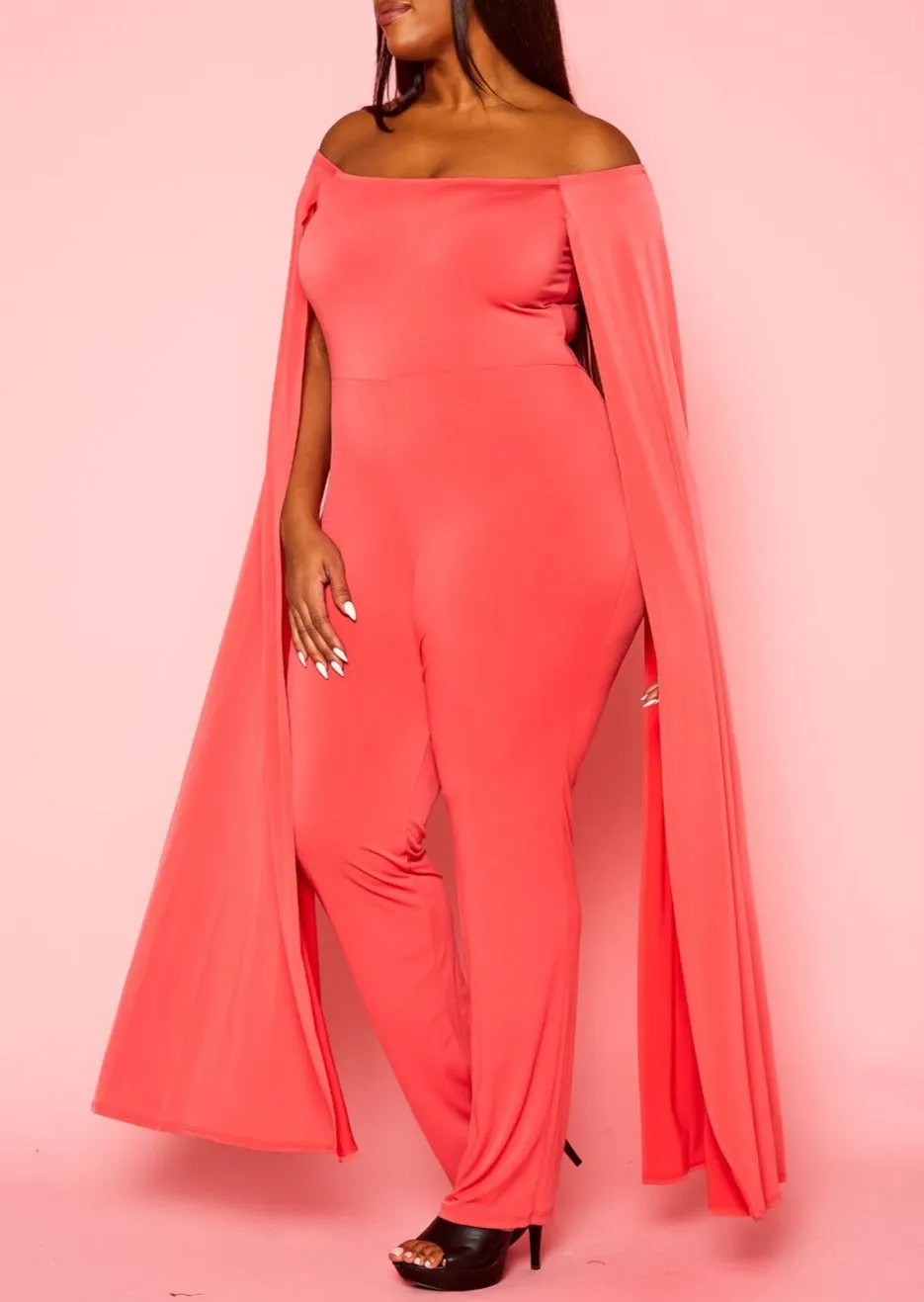 Hi Curvy Plus Size Women Off Shoulder Cape Sleeve Jumpsuit