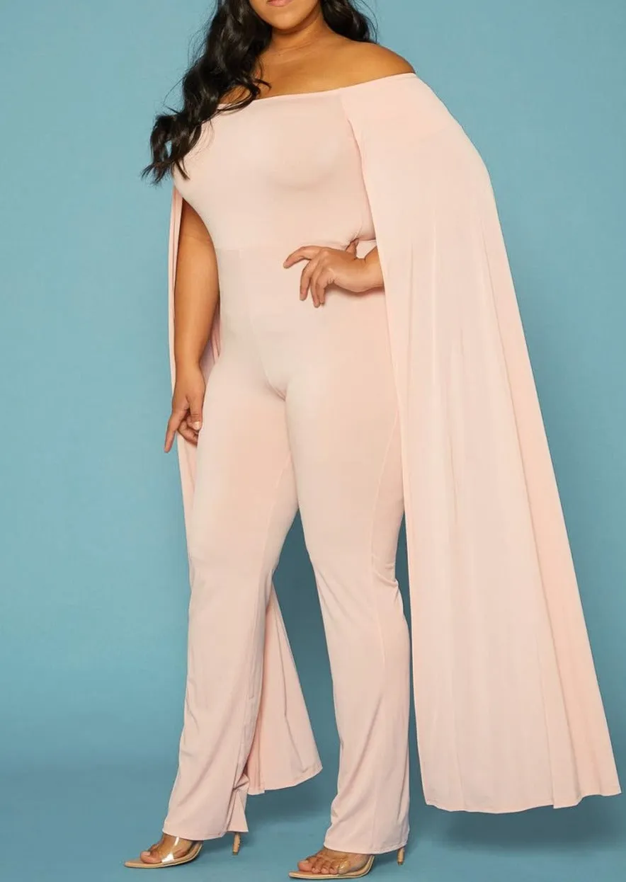 Hi Curvy Plus Size Women Off Shoulder Cape Sleeve Jumpsuit