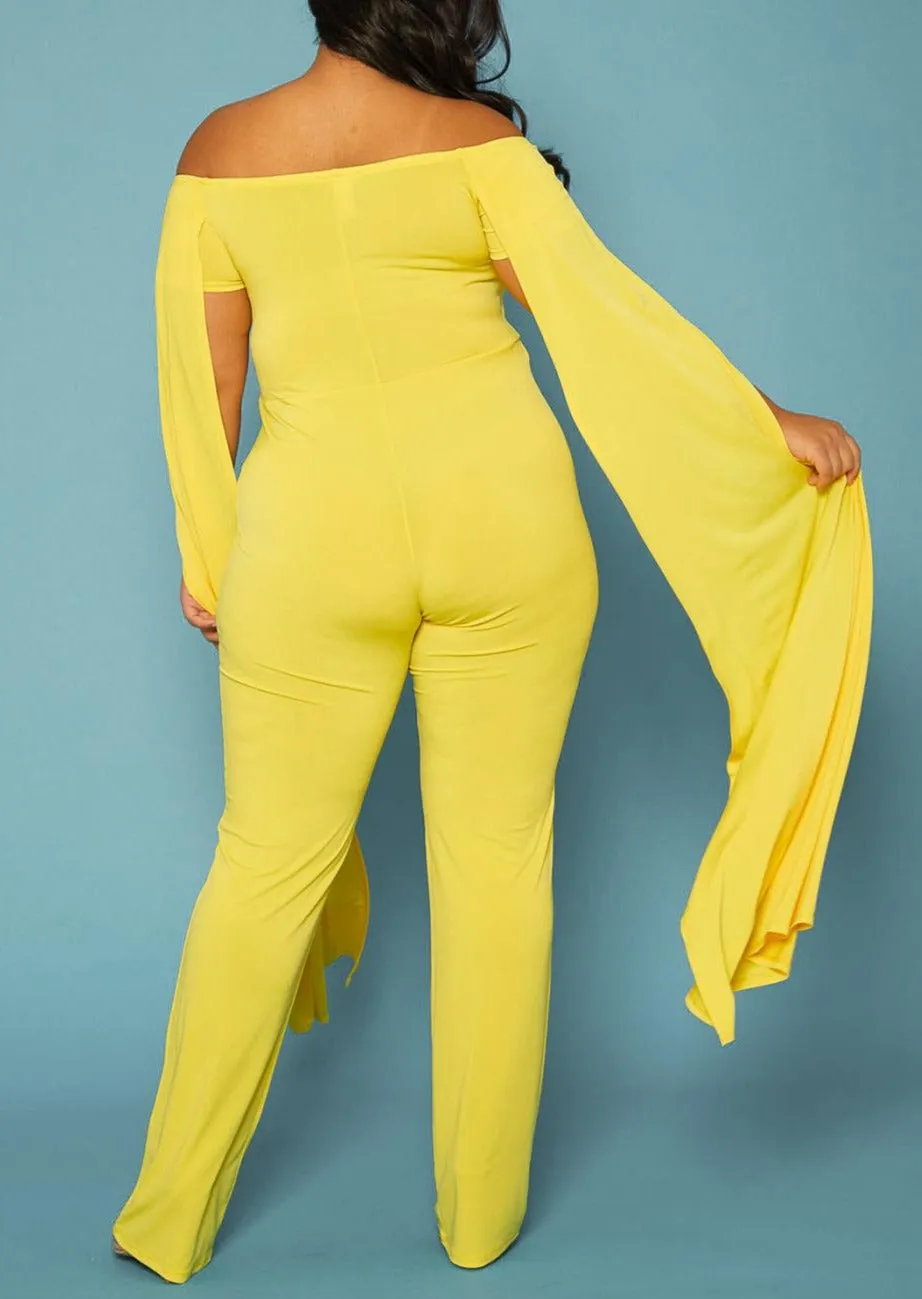 Hi Curvy Plus Size Women Off Shoulder Cape Sleeve Jumpsuit