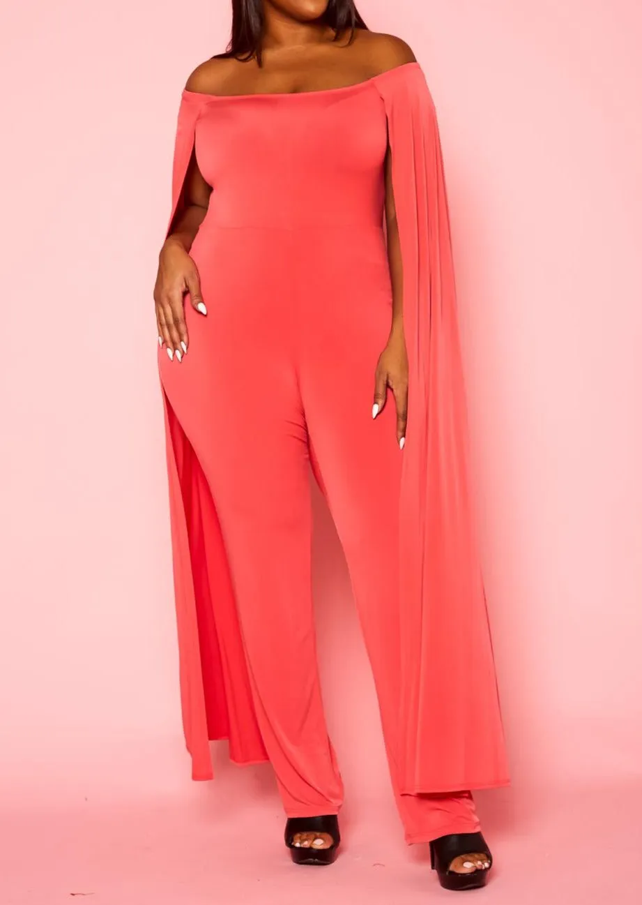 Hi Curvy Plus Size Women Off Shoulder Cape Sleeve Jumpsuit