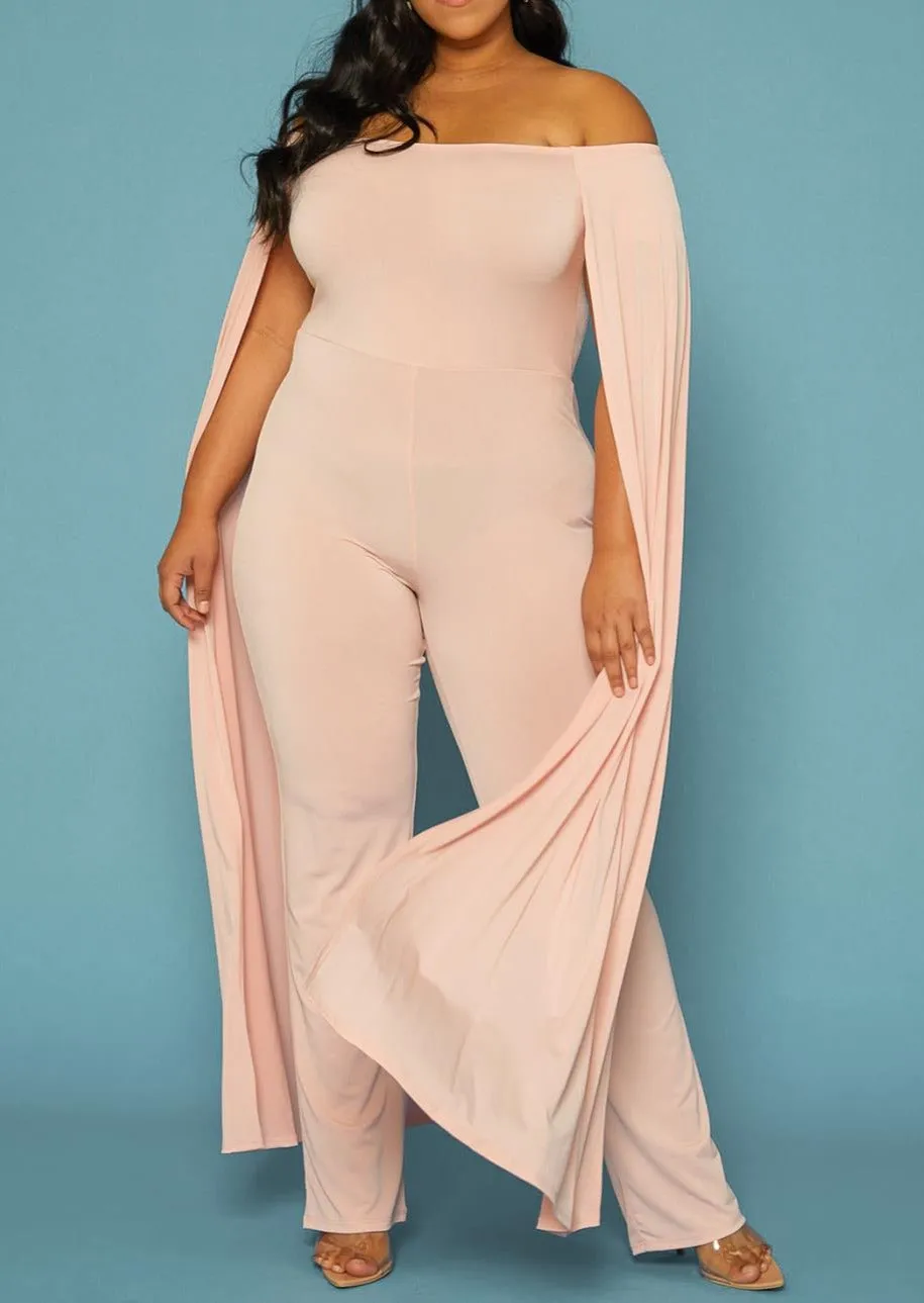 Hi Curvy Plus Size Women Off Shoulder Cape Sleeve Jumpsuit