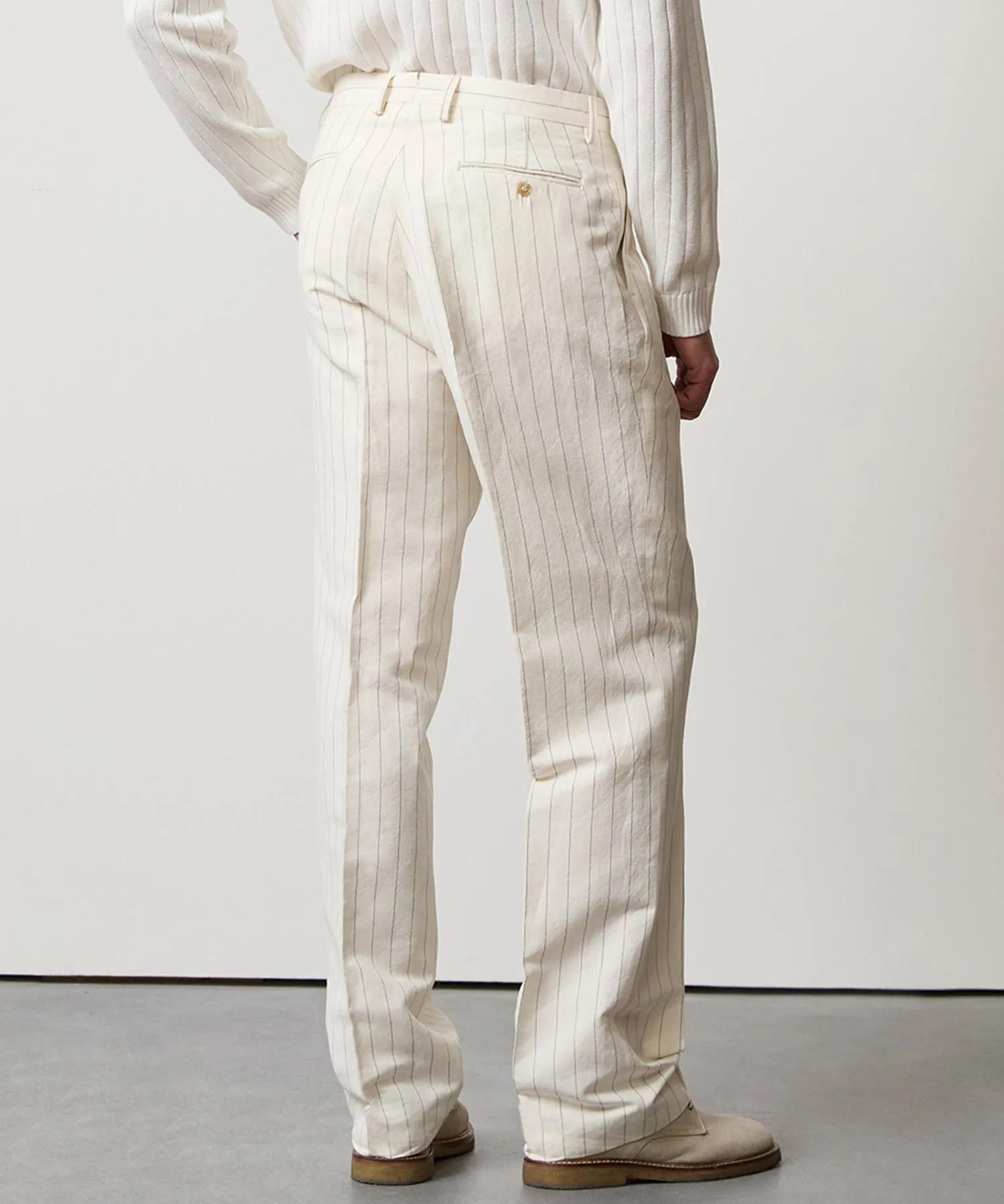 Italian Linen Wythe Trouser in White Pinstripe