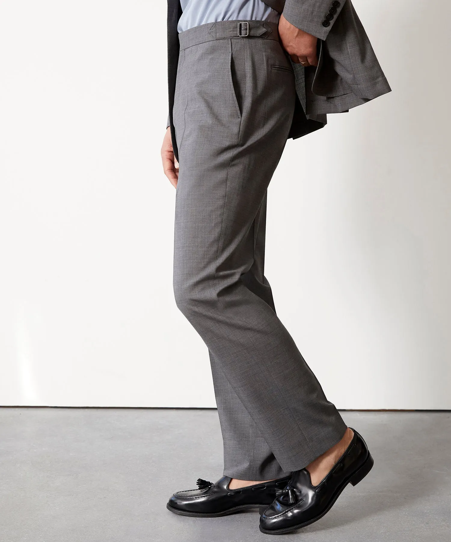 Italian Tropical Wool Side Tab Trouser in Grey