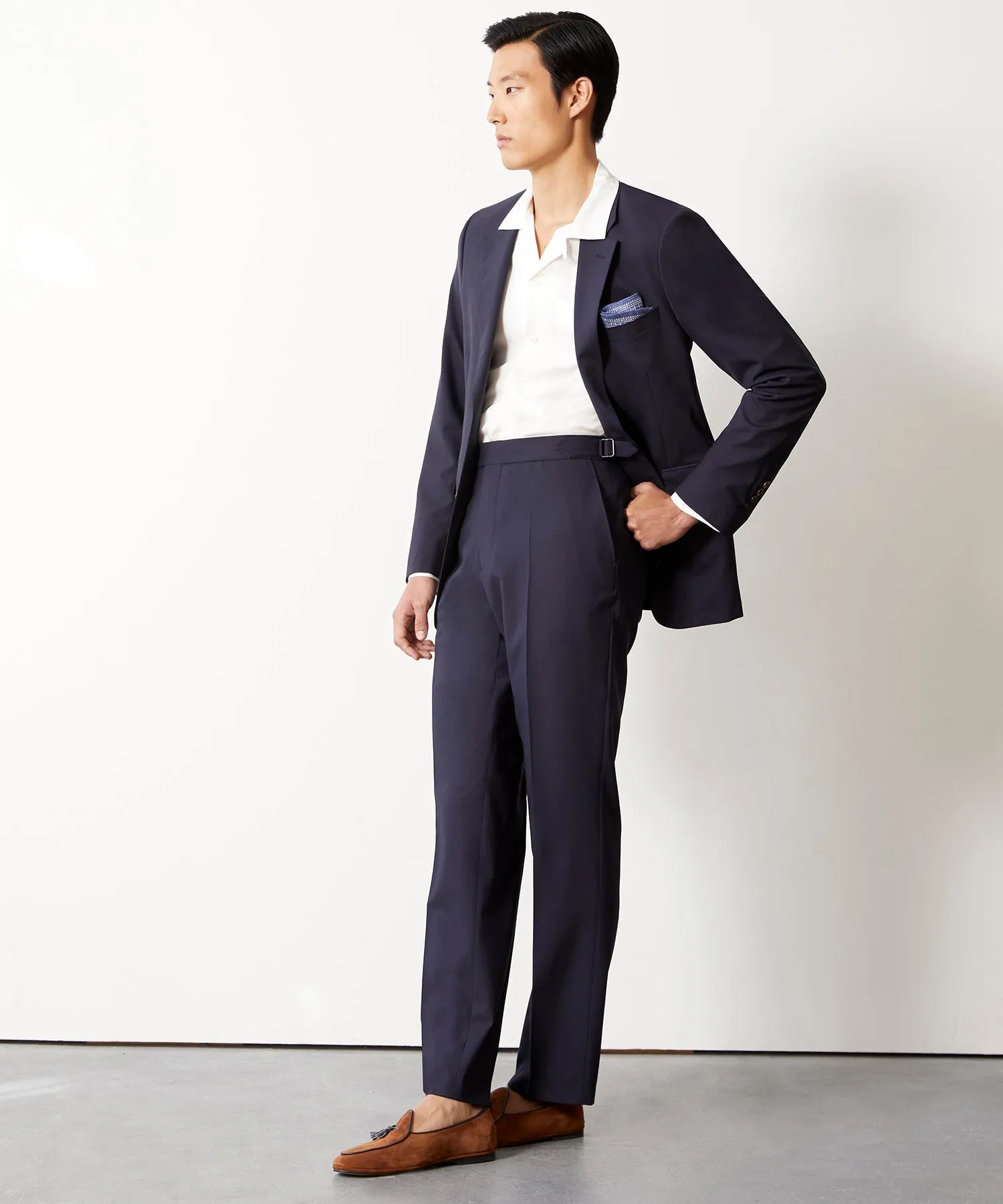 Italian Tropical Wool Side Tab Trouser in Navy