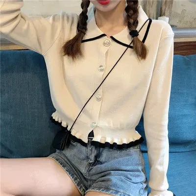 Lapel Inner Bottoming Shirt Short Long-Sleeve Sweater