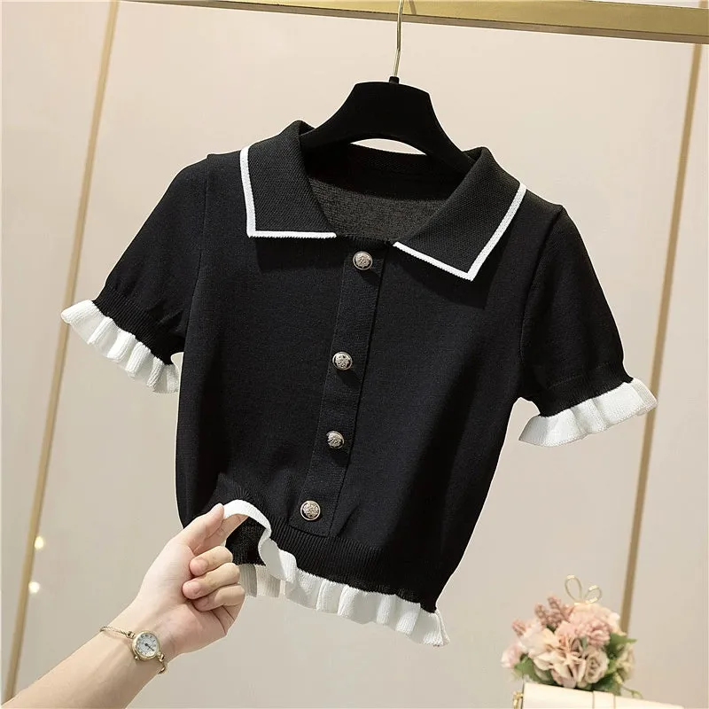 Lapel Inner Bottoming Shirt Short Long-Sleeve Sweater