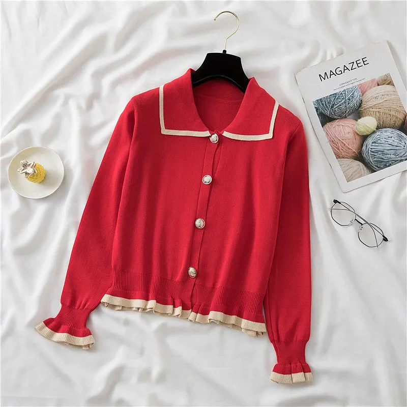 Lapel Inner Bottoming Shirt Short Long-Sleeve Sweater