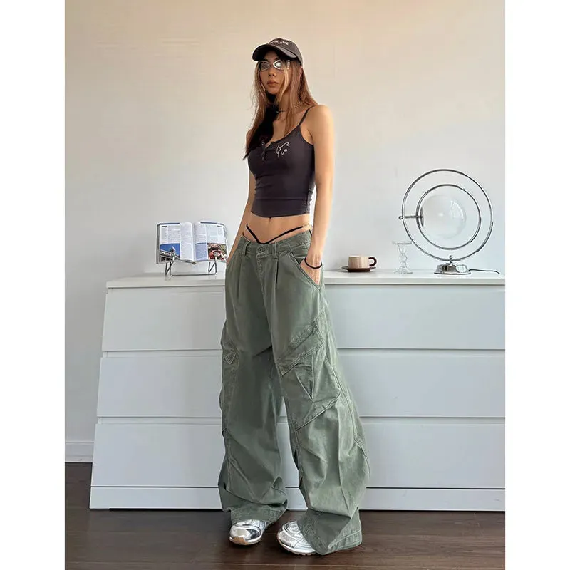 LVSANW 2024 NEW Green Jeans for Women High Quality High Waist American Wide Leg Pants Solid Y2K Vintage Straight Summer Trousers