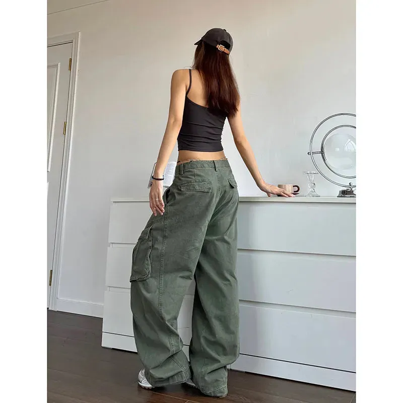 LVSANW 2024 NEW Green Jeans for Women High Quality High Waist American Wide Leg Pants Solid Y2K Vintage Straight Summer Trousers