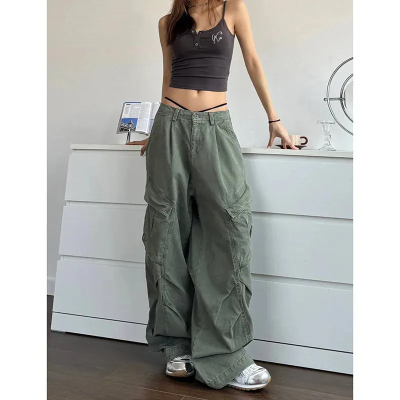 LVSANW 2024 NEW Green Jeans for Women High Quality High Waist American Wide Leg Pants Solid Y2K Vintage Straight Summer Trousers