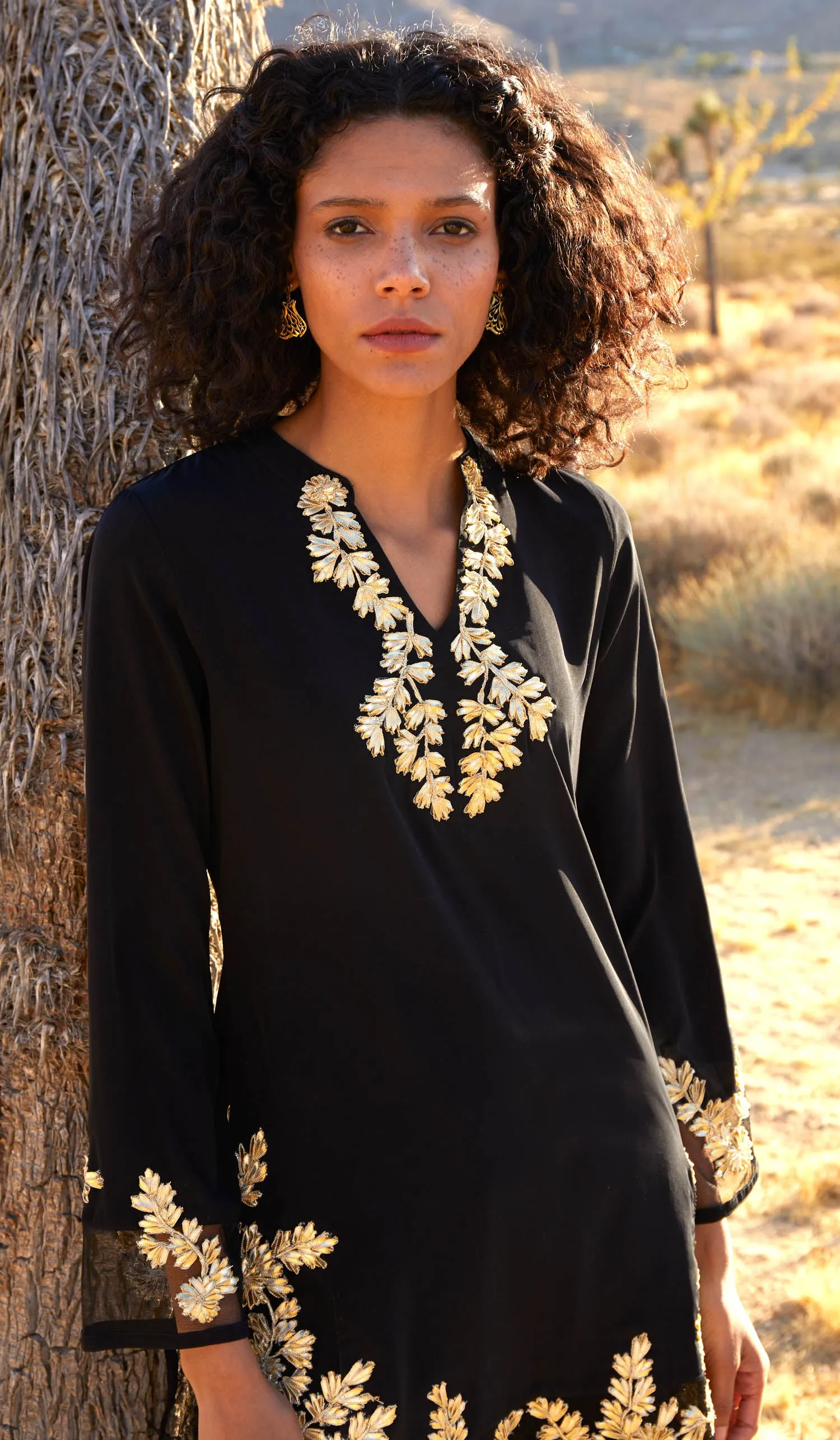 Mahnaz Gold Embellished Long Modest Tunic - Black - PREORDER (ships in 2 weeks)