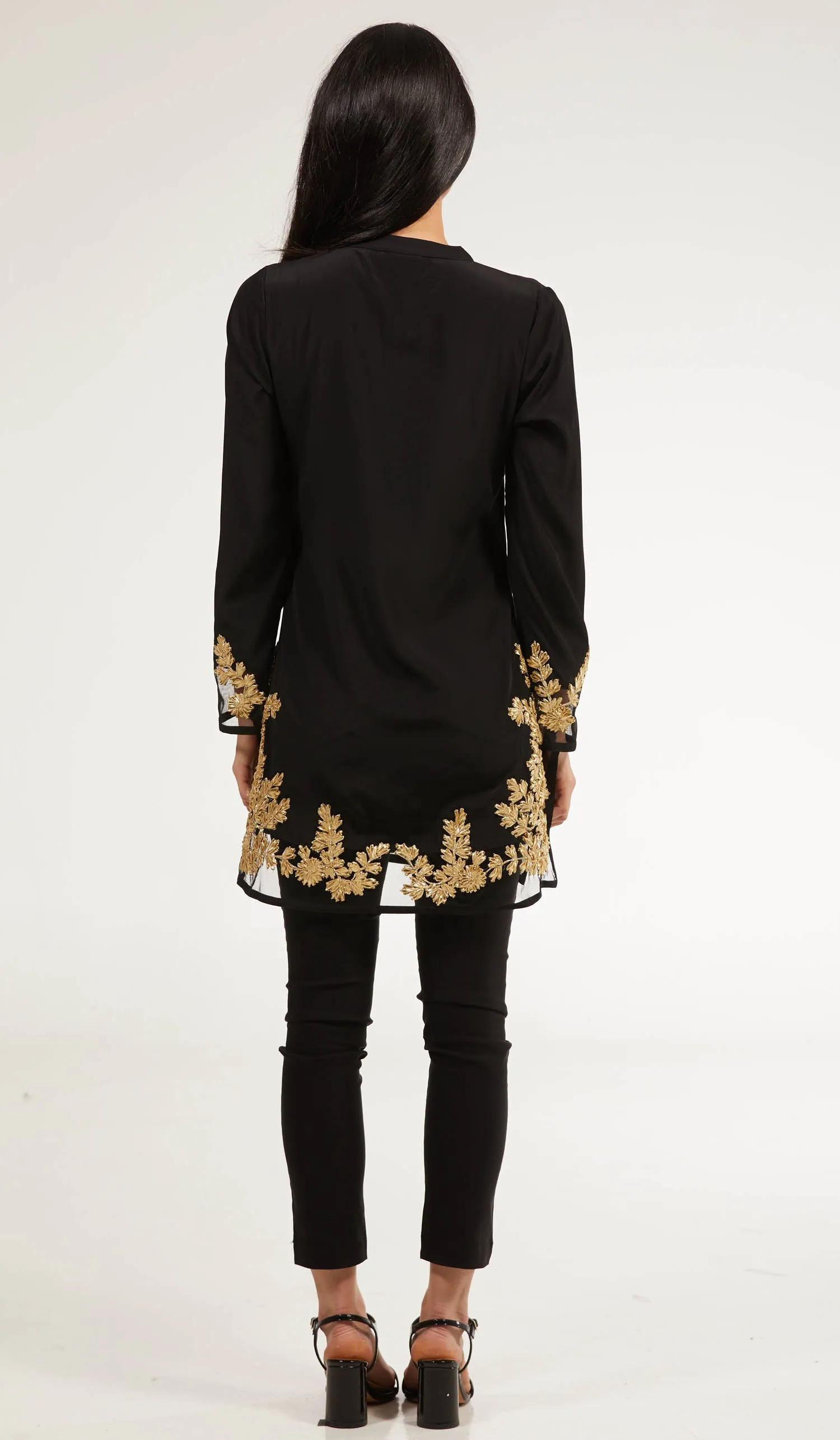 Mahnaz Gold Embellished Long Modest Tunic - Black - PREORDER (ships in 2 weeks)