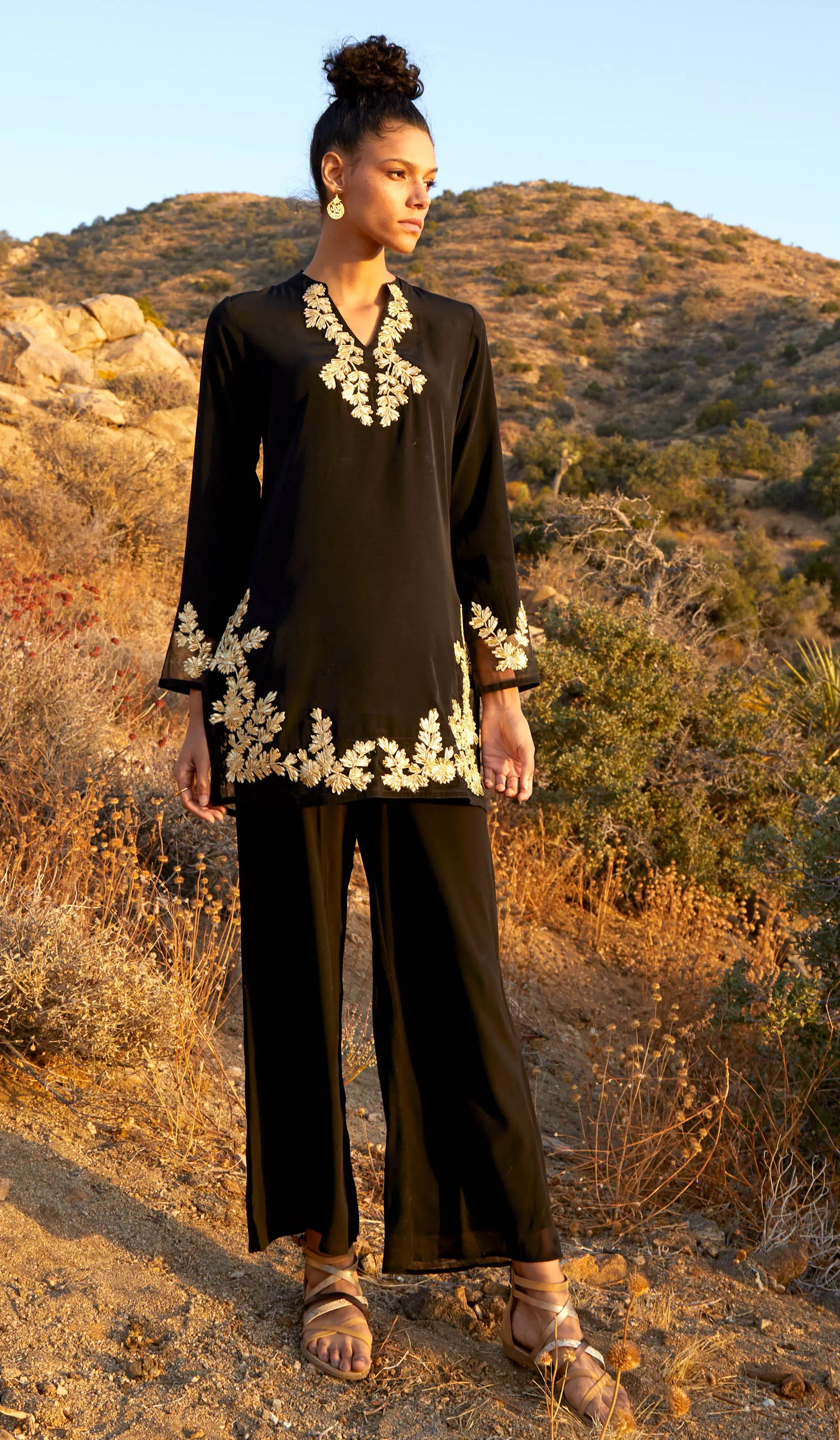 Mahnaz Gold Embellished Long Modest Tunic - Black - PREORDER (ships in 2 weeks)