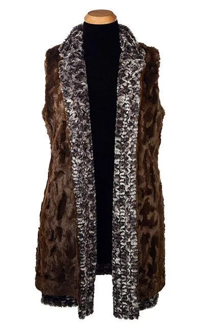 Mandarin Vest, Reversible less pockets - Luxury Faux Fur in Calico with Cuddly Fur in Chocolate - Sold out!