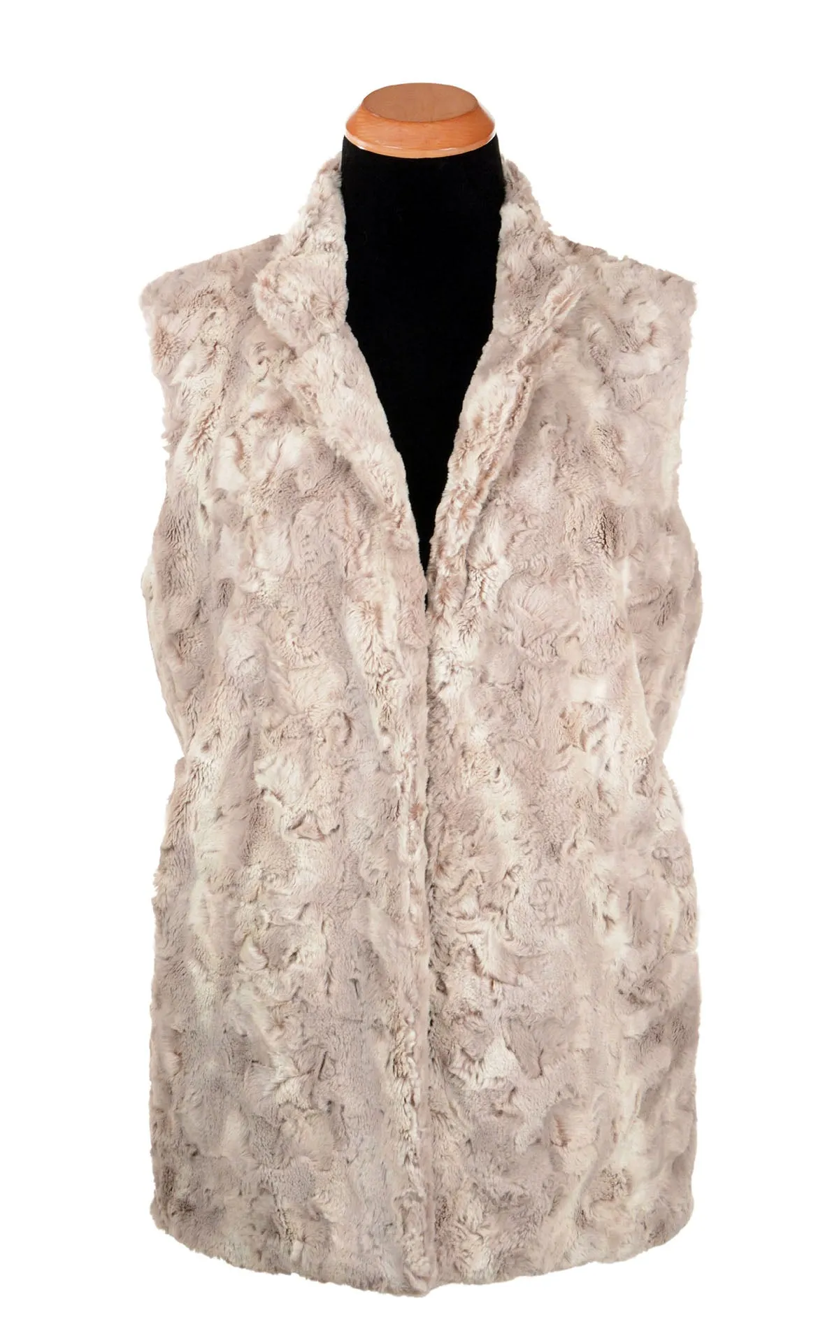 Mandarin Vest Short, Reversible less pockets - Luxury Faux Fur in Café Au Lait (Solid)