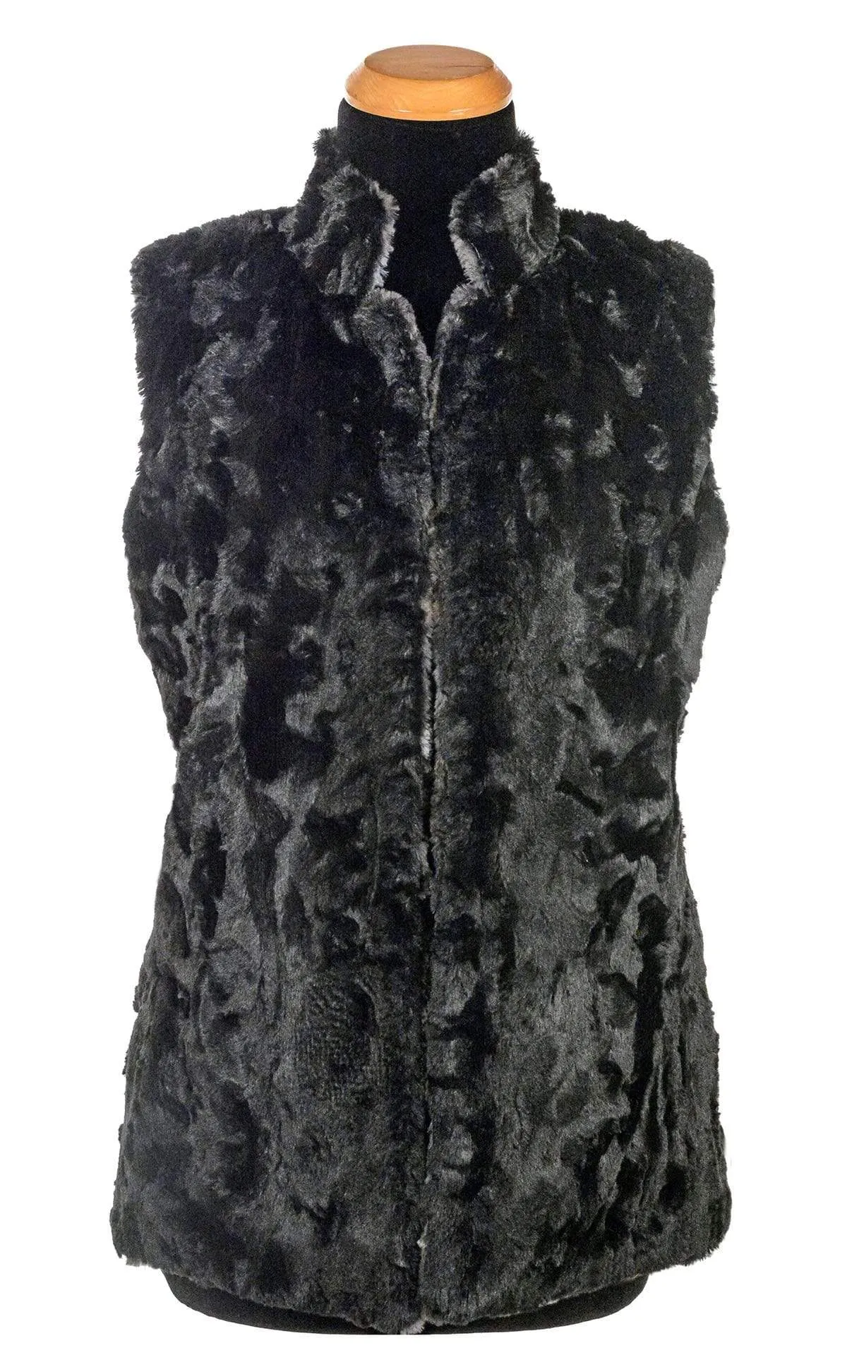 Mandarin Vest Short, Reversible less pockets - Luxury Faux Fur in Highland Skye with Cuddly Fur