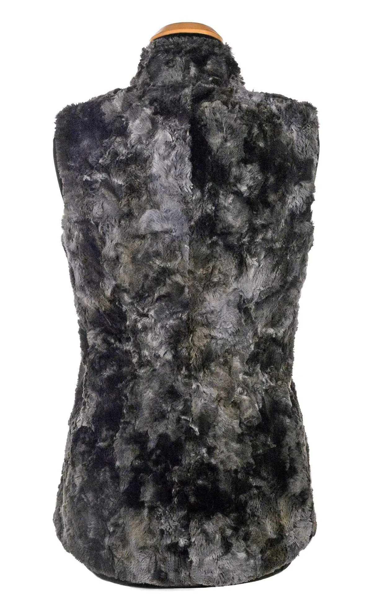 Mandarin Vest Short, Reversible less pockets - Luxury Faux Fur in Highland Skye with Cuddly Fur