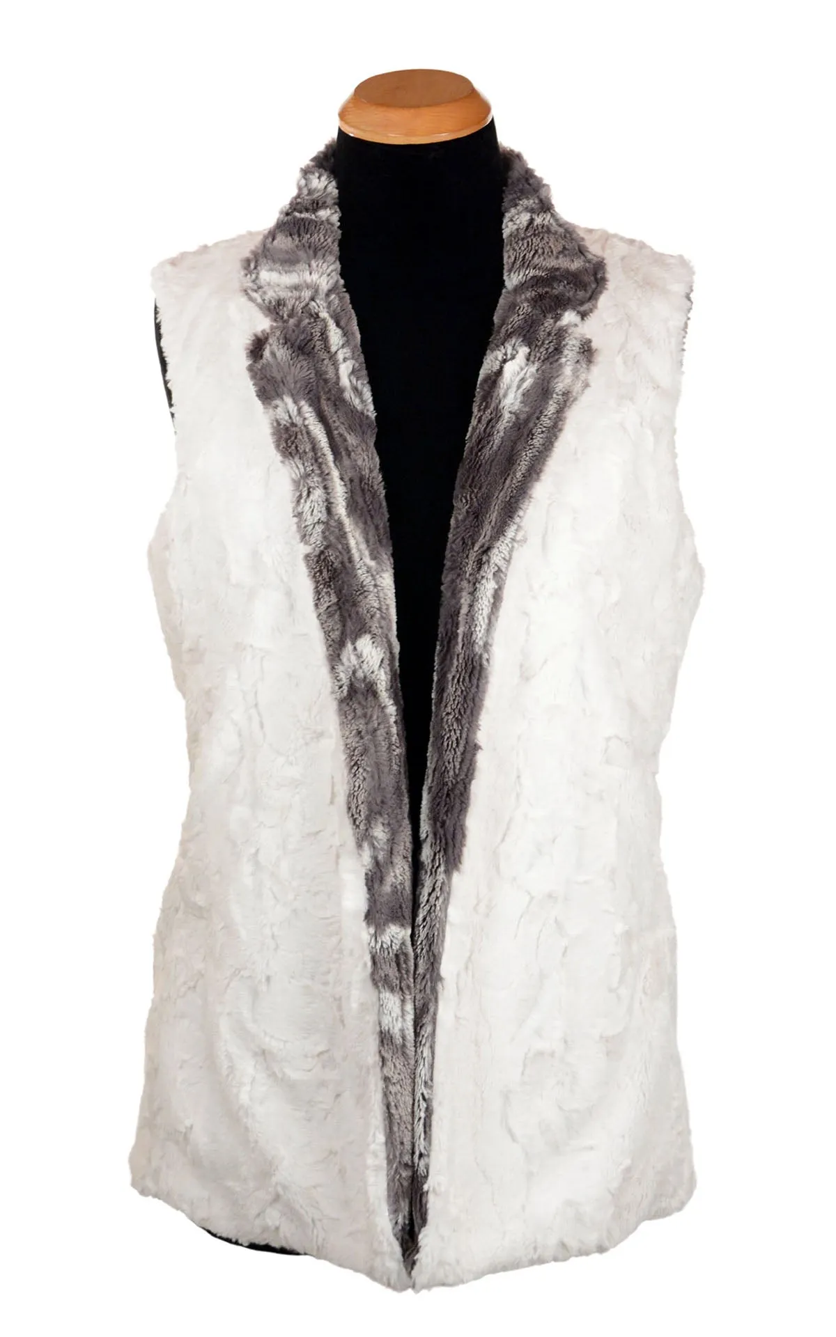 Mandarin Vest Short, Reversible less pockets - Marble Dune Luxury Faux Furs