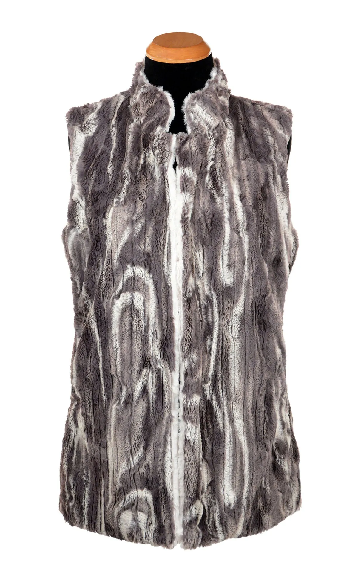 Mandarin Vest Short, Reversible less pockets - Marble Dune Luxury Faux Furs