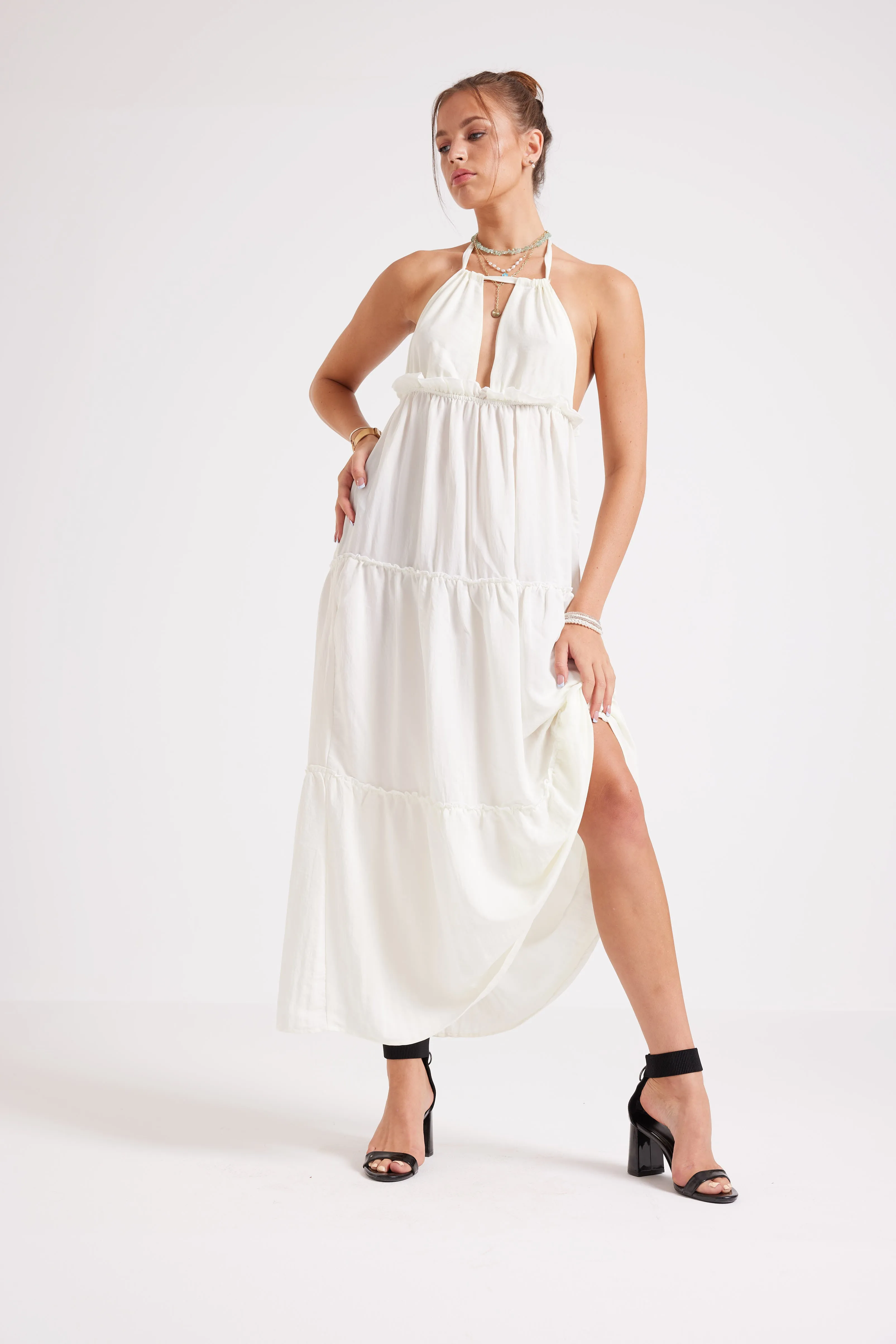 MAXI HALTER DRESS - WHITE