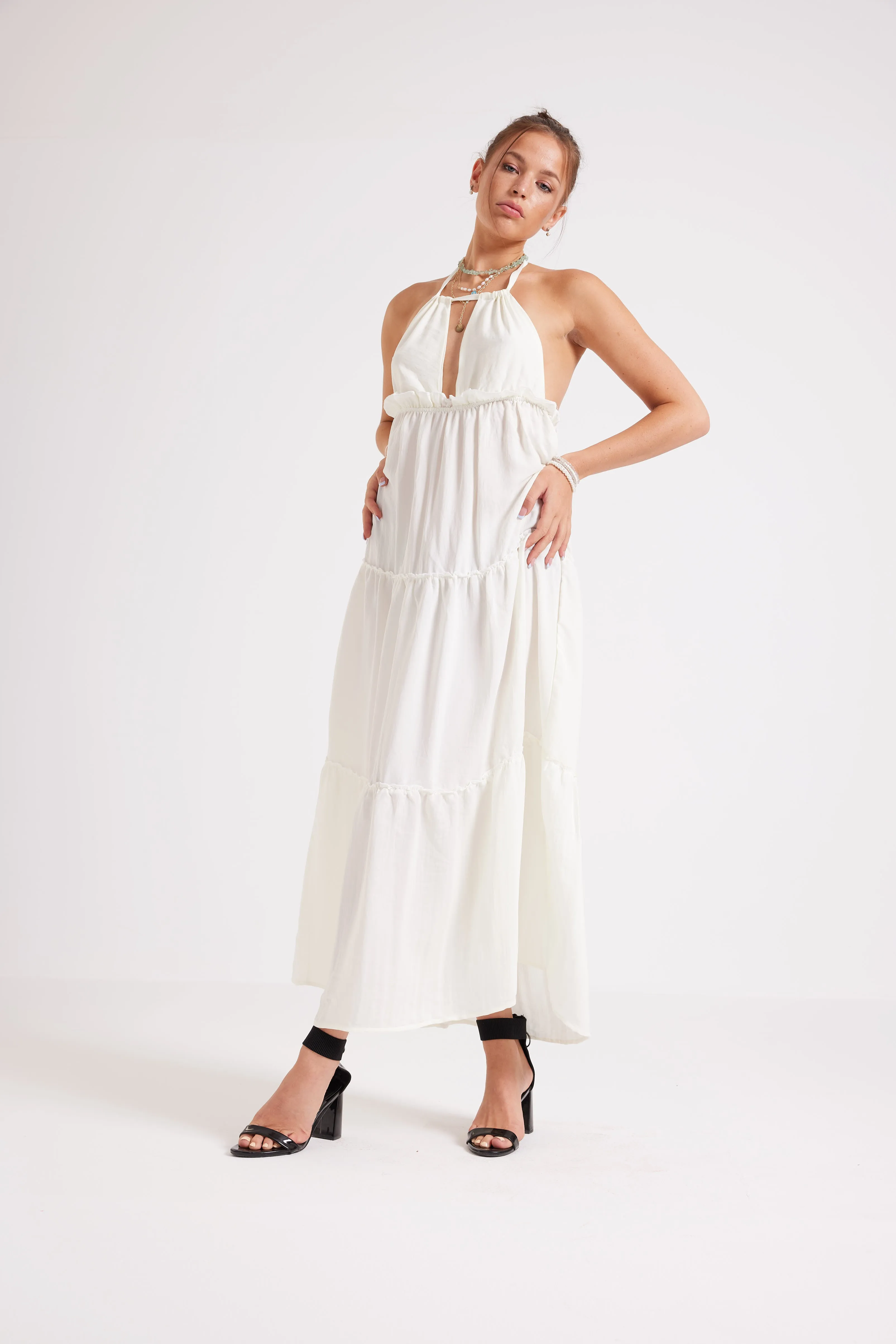 MAXI HALTER DRESS - WHITE