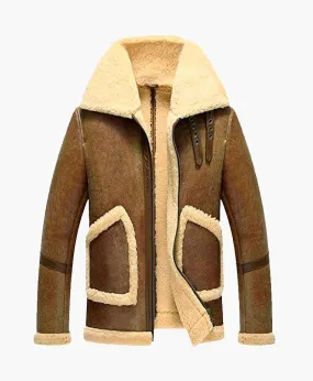 Men's Aviator Short Leather Jacket with Premium Fur Collar