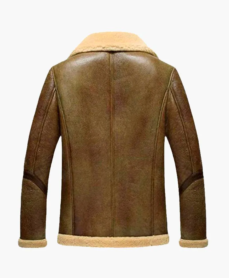 Men's Aviator Short Leather Jacket with Premium Fur Collar