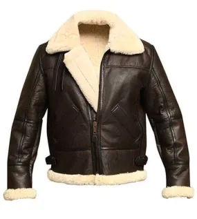 Men's B3 RAF Aviator Bomber Jacket -Real Sheep Shearling, Warm Winter Coat