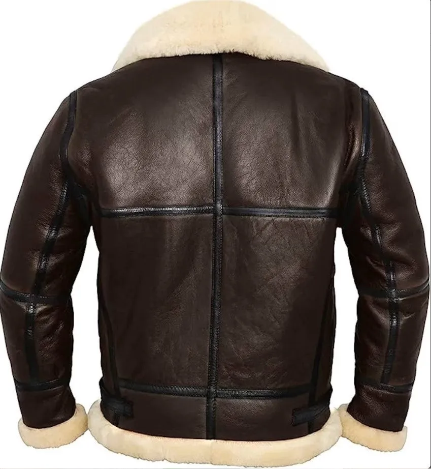 Men's B3 RAF Aviator Bomber Jacket -Real Sheep Shearling, Warm Winter Coat