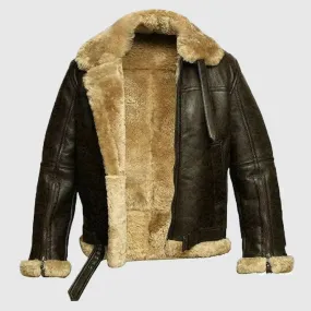 Men's Brown Shearling Aviator Leather Jacket, Tom Hardy Fur/Shearling Pilot Leather Jacket, Hand Made Vintage Real Leather Jacke