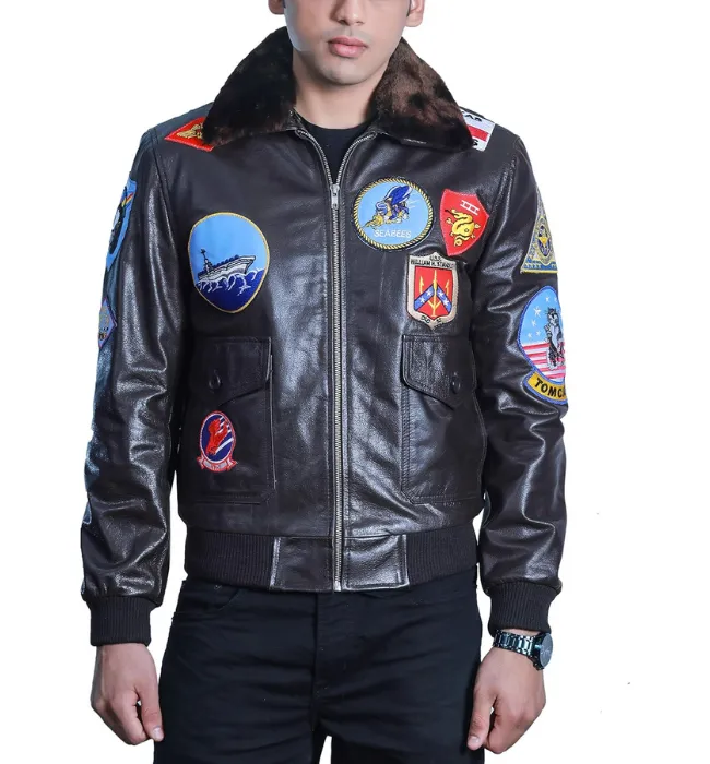 Men's Classic Top Gun Inspired Navy G-1 Leather Flight Jacket