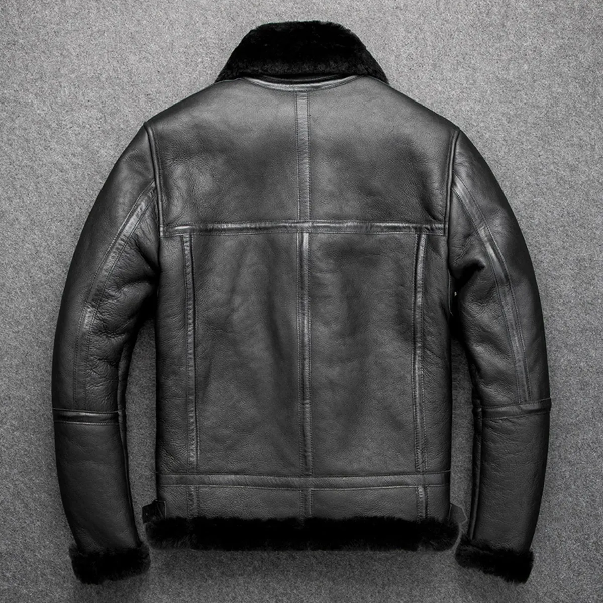 Men's Genuine Lambskin Sherpa Shearling B3 Bomber Jacket - Black, Faux Fur Lined, Air Force Flight Pilot G1 Military WW2 Warm Leather Jacket