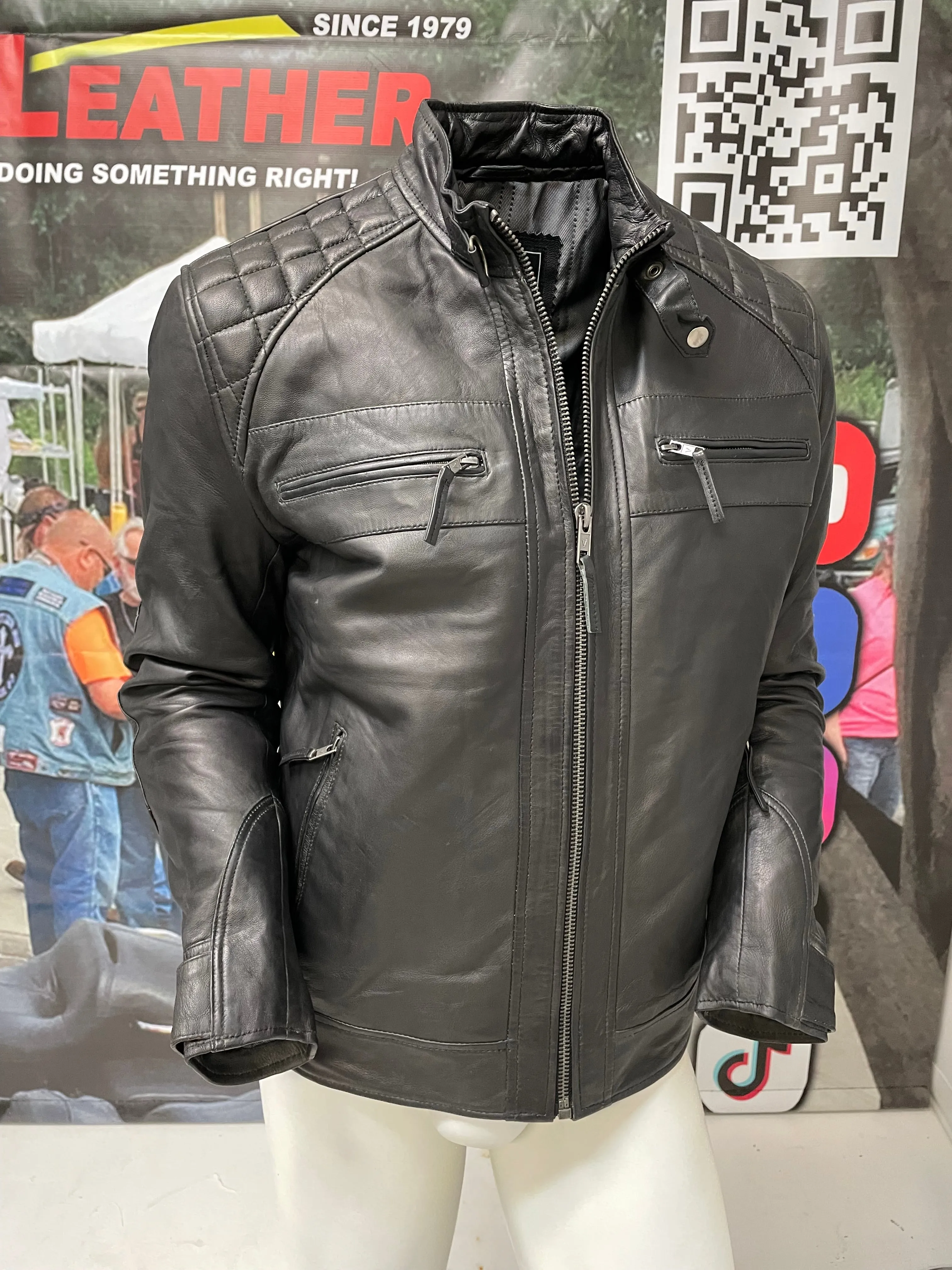 Men's Super Soft Lambskin Leather Jacket with Quilting #M5500QK