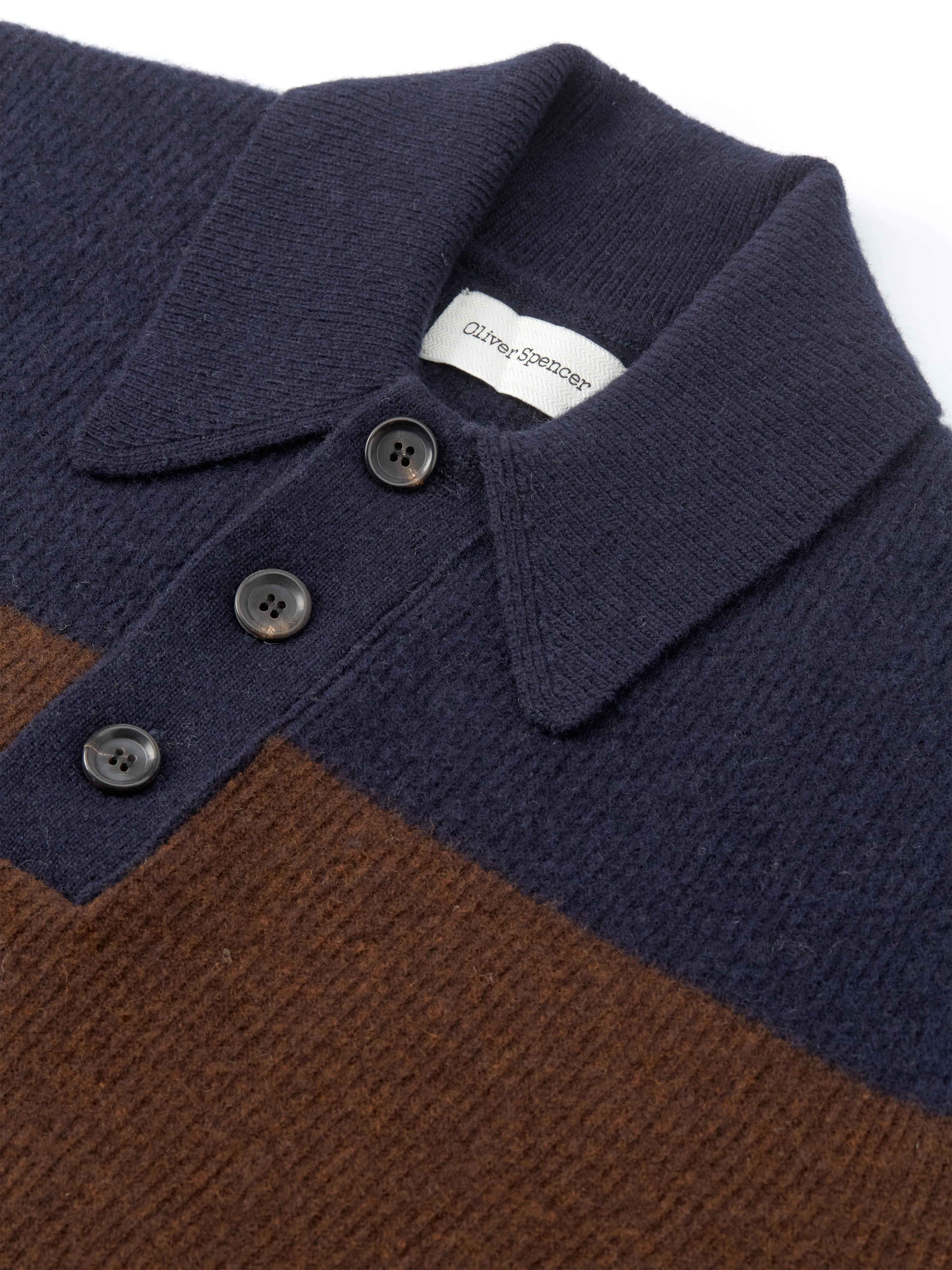 Oliver Spencer Wren Knitted Polo Shirt Paxton - Navy/Brown