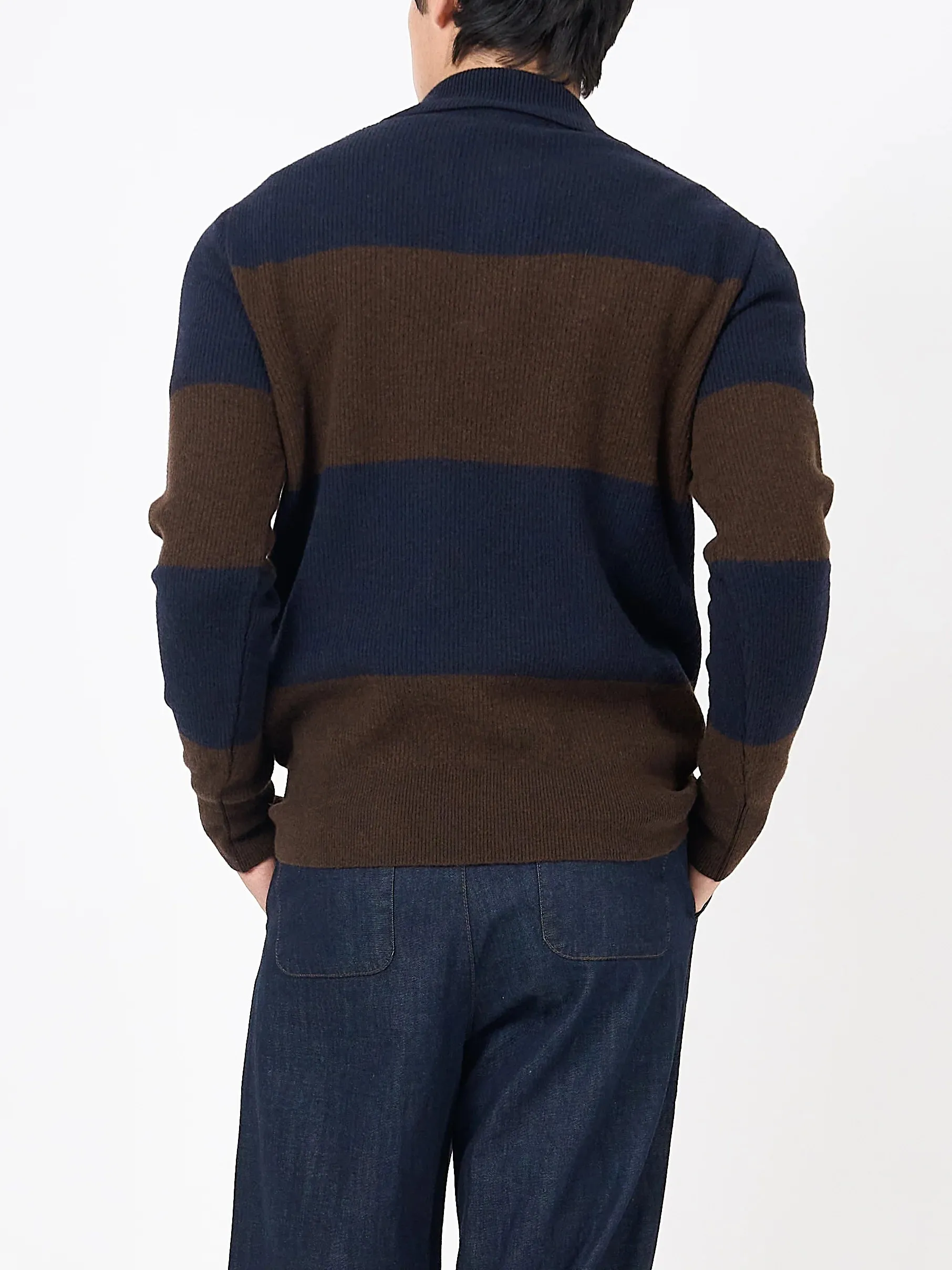 Oliver Spencer Wren Knitted Polo Shirt Paxton - Navy/Brown