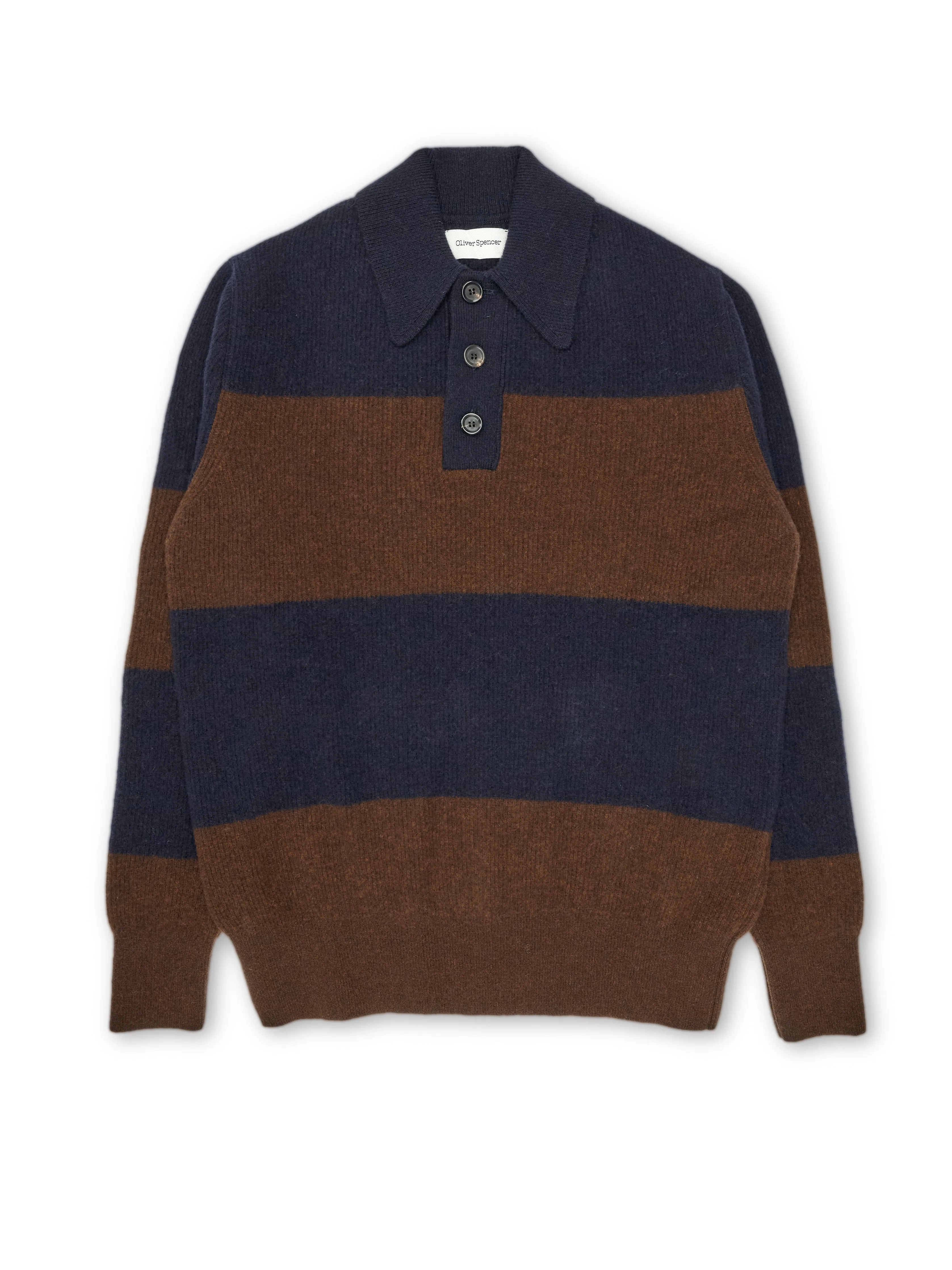 Oliver Spencer Wren Knitted Polo Shirt Paxton - Navy/Brown