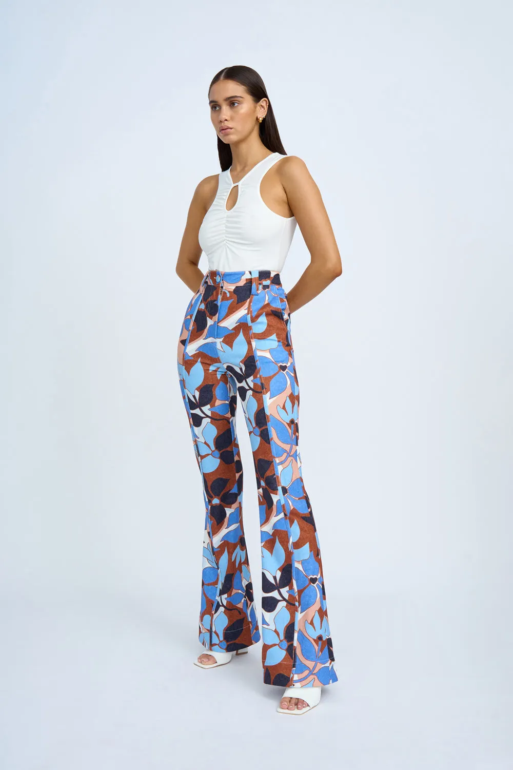 Ophelia Floral Flare Pant | Final Sale - Navy Tan Brown Ivory