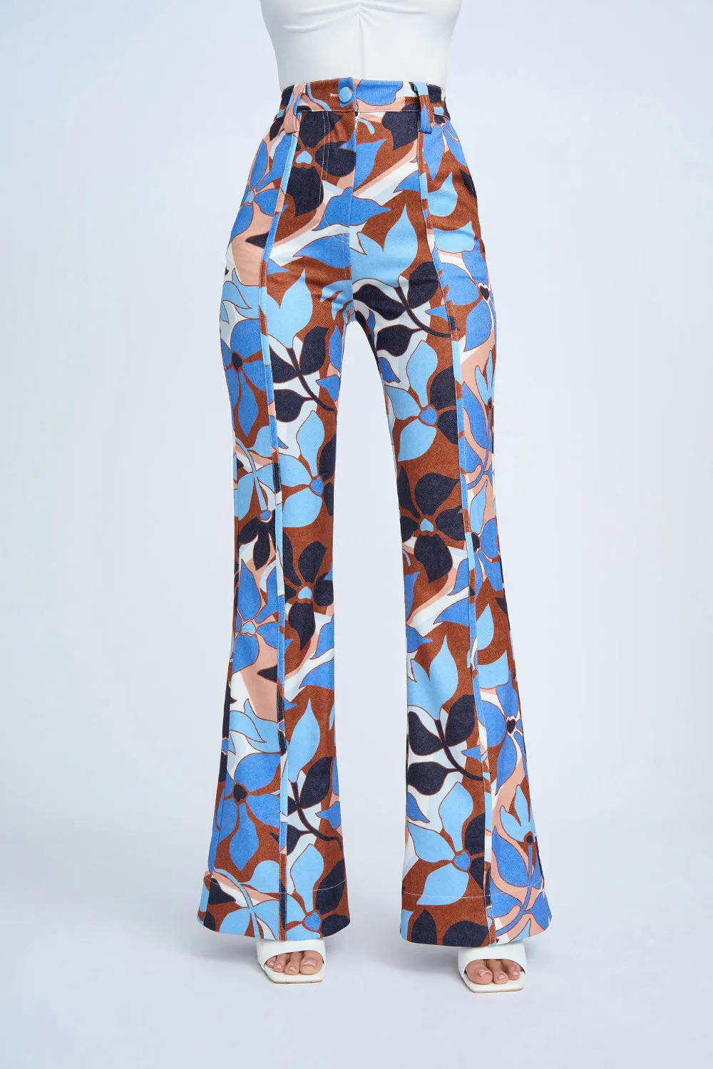 Ophelia Floral Flare Pant | Final Sale - Navy Tan Brown Ivory