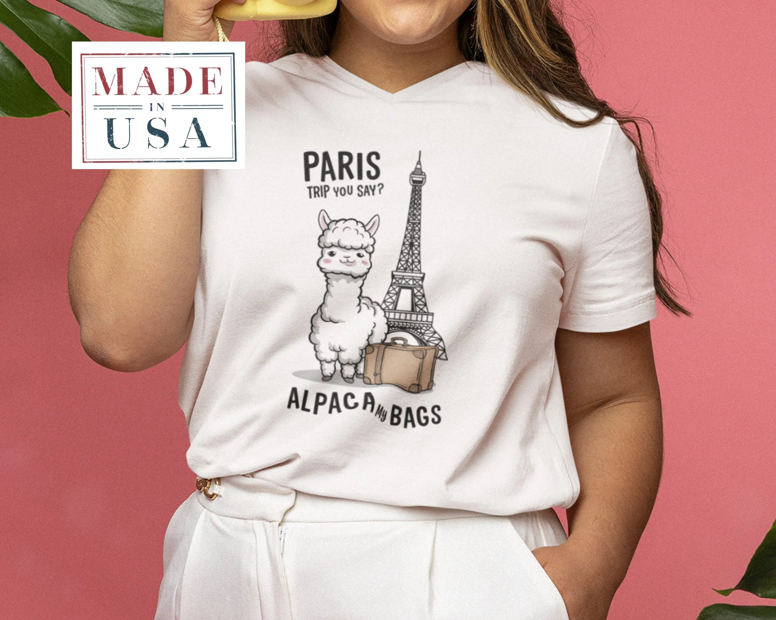 Paris Trip Alpaca My Bags T-Shirt, Funny Alpaca Travel Shirt, Cute Animal Humor Tee, Eiffel Tower Design, Great Travel Sweatshirt Gift