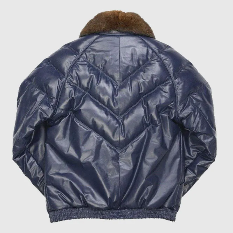 Purchase Genuine Quality Navy Bubble Leather Jacket For Sale