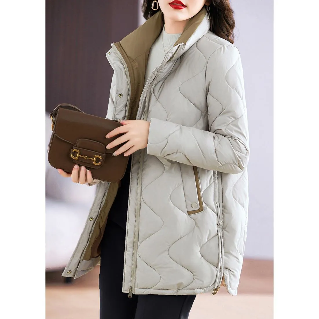 Quilted Thigh-Length Classic Puffer Jacket