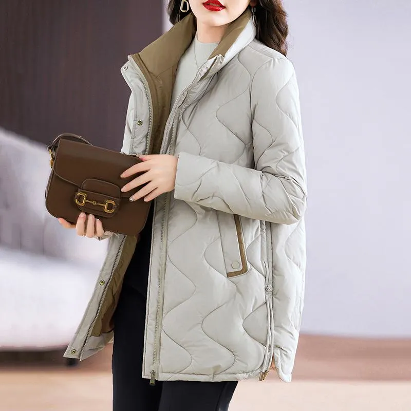 Quilted Thigh-Length Classic Puffer Jacket