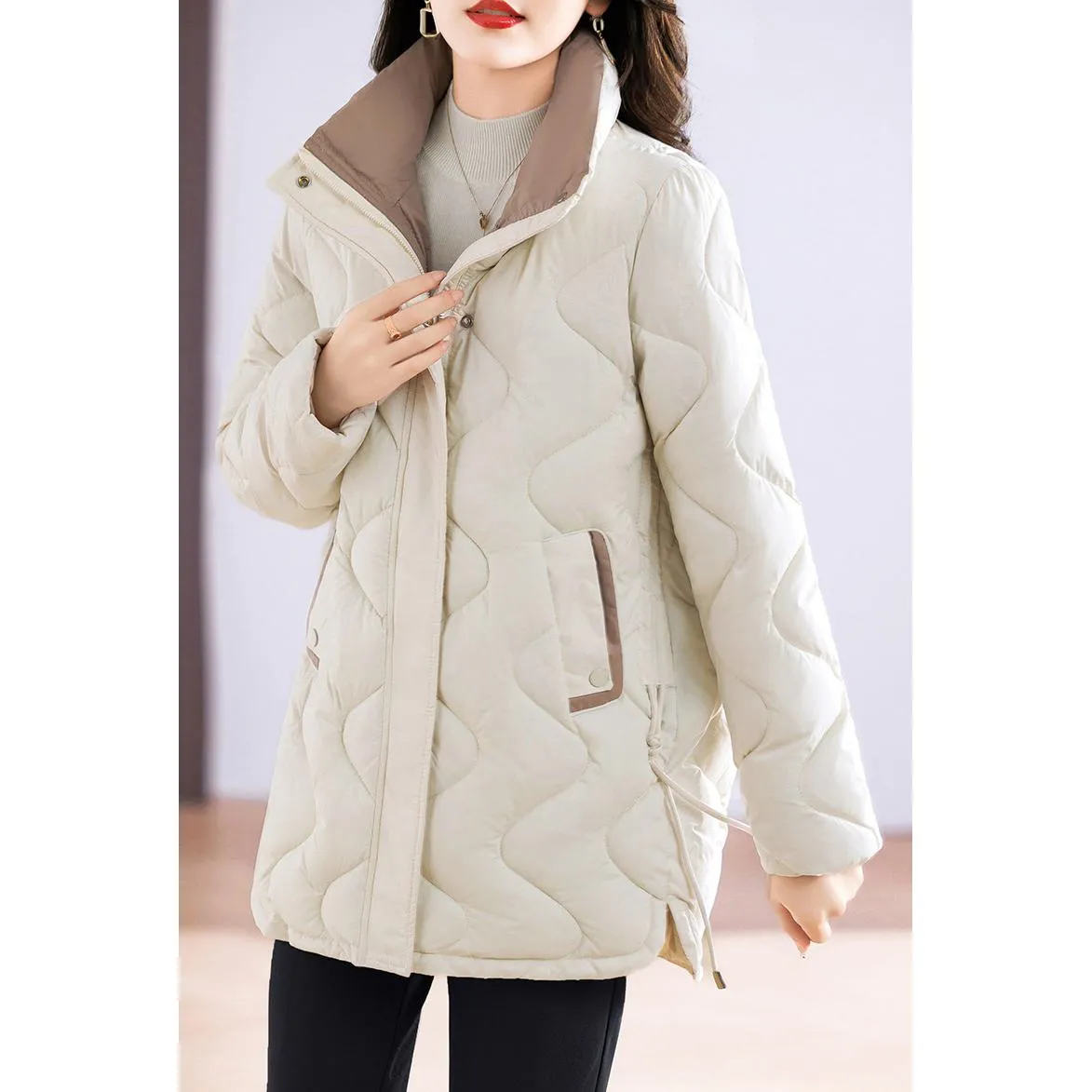 Quilted Thigh-Length Classic Puffer Jacket